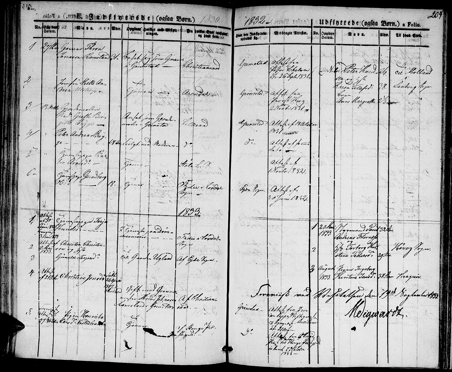 Fjære sokneprestkontor, AV/SAK-1111-0011/F/Fa/L0002: Parish register (official) no. A 2, 1827-1839, p. 204