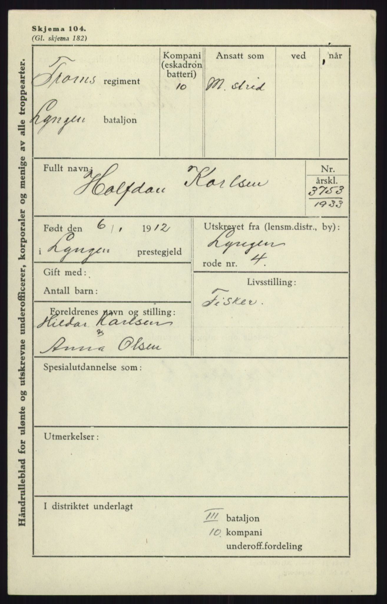 Forsvaret, Troms infanteriregiment nr. 16, AV/RA-RAFA-3146/P/Pa/L0017: Rulleblad for regimentets menige mannskaper, årsklasse 1933, 1933, p. 701