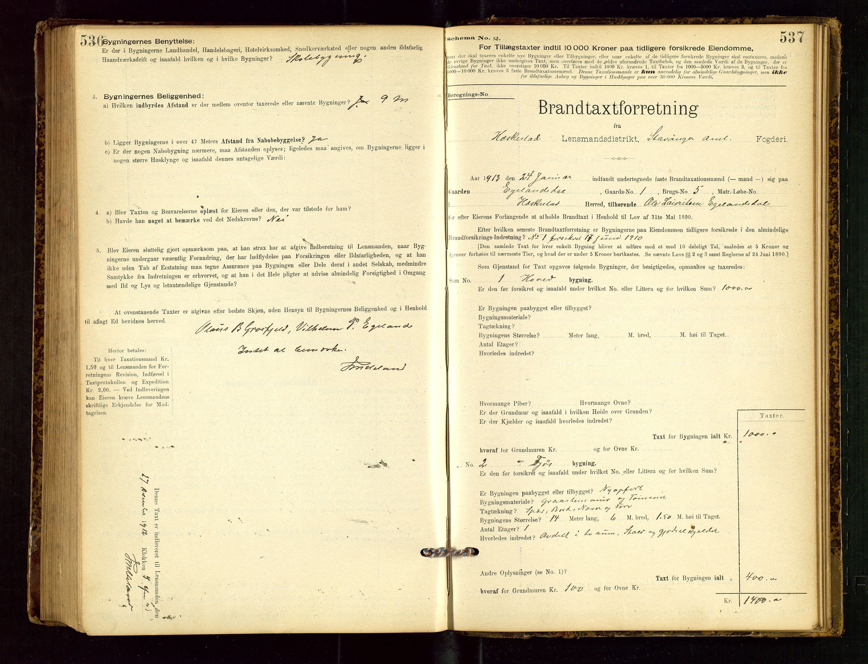 Heskestad lensmannskontor, SAST/A-100304/Gob/L0001: "Brandtaxationsprotokol", 1894-1915, p. 536-537