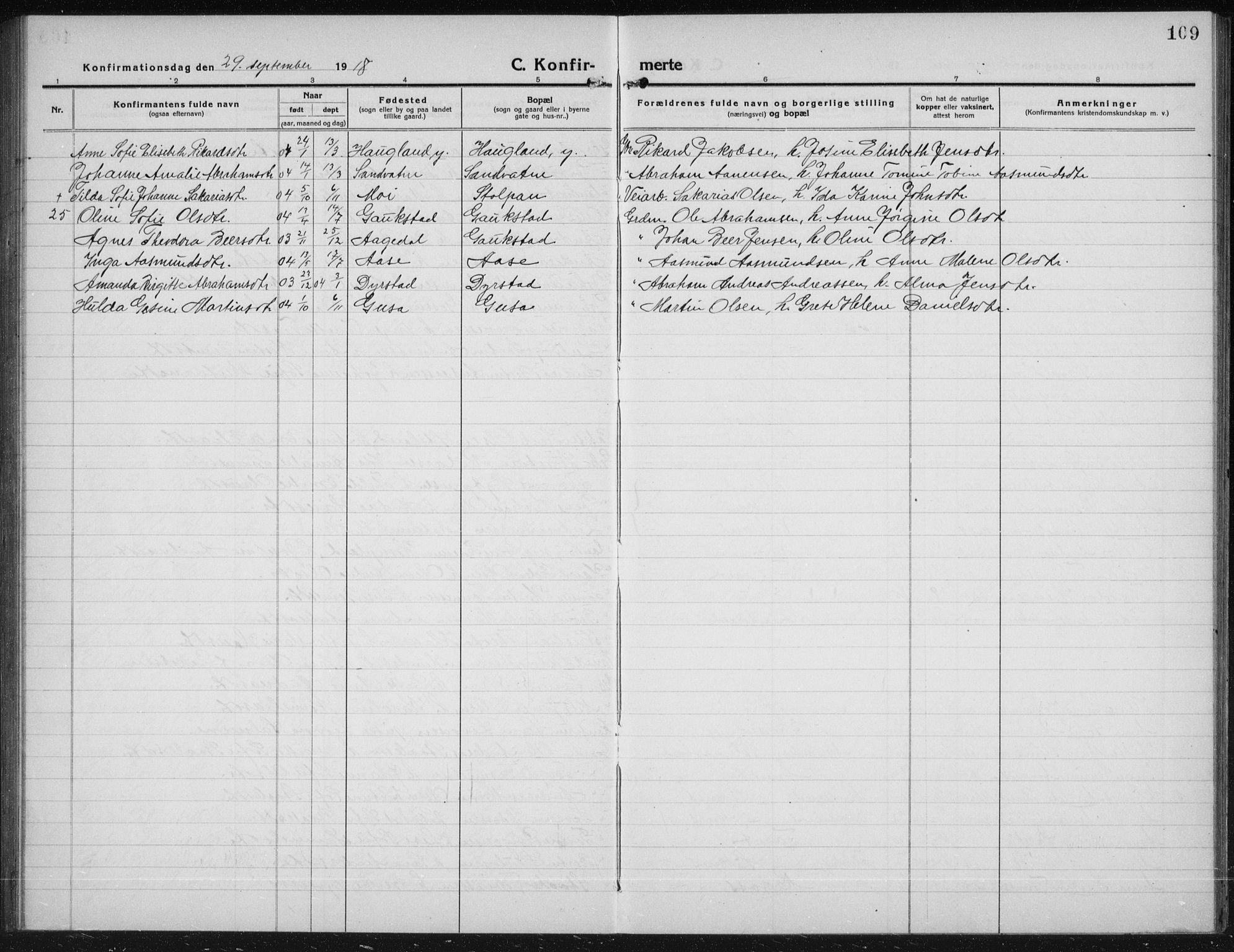 Kvinesdal sokneprestkontor, SAK/1111-0026/F/Fb/Fbb/L0004: Parish register (copy) no. B 4, 1917-1938, p. 109
