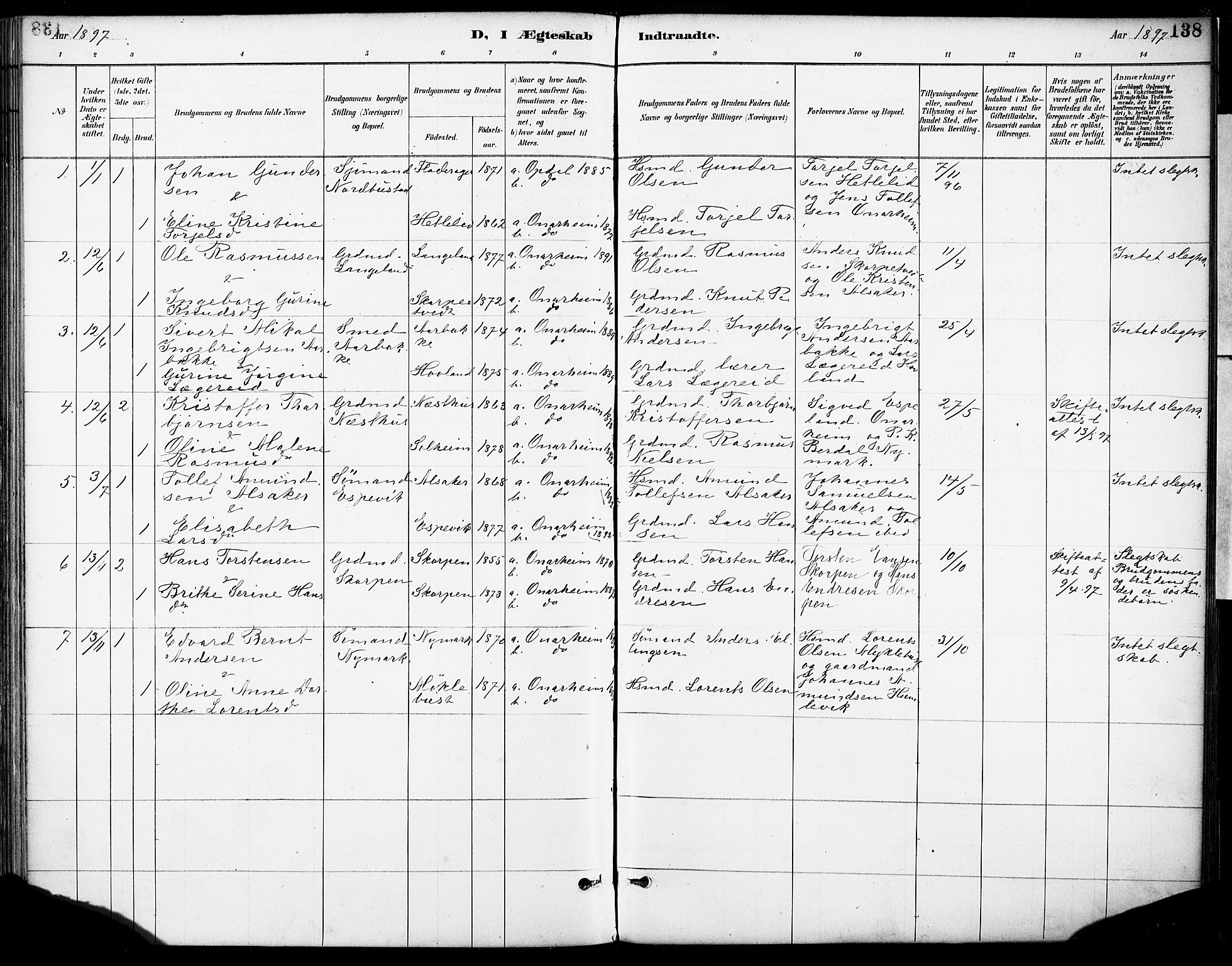 Tysnes sokneprestembete, AV/SAB-A-78601/H/Haa: Parish register (official) no. C 1, 1887-1912, p. 138