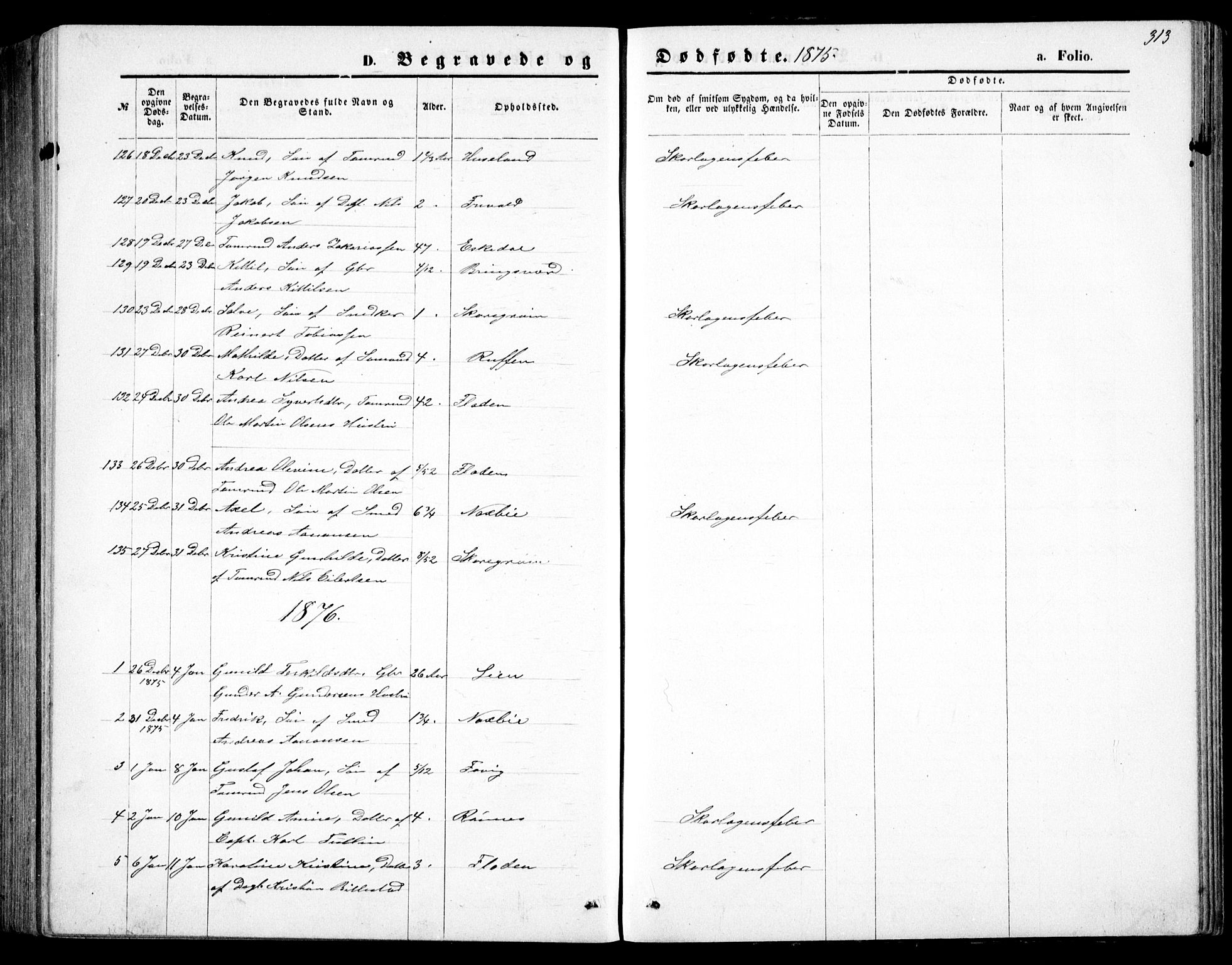 Fjære sokneprestkontor, SAK/1111-0011/F/Fb/L0010: Parish register (copy) no. B 10, 1871-1880, p. 313