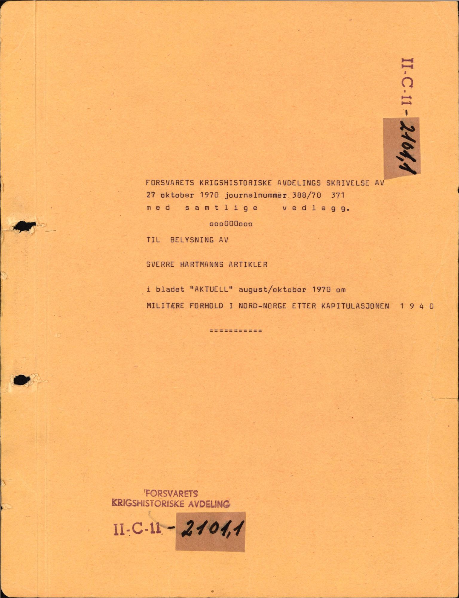 Forsvaret, Forsvarets krigshistoriske avdeling, RA/RAFA-2017/Y/Yf/L0199: II-C-11-2101  -  Kapitulasjonen i 1940, 1940-1971, p. 32