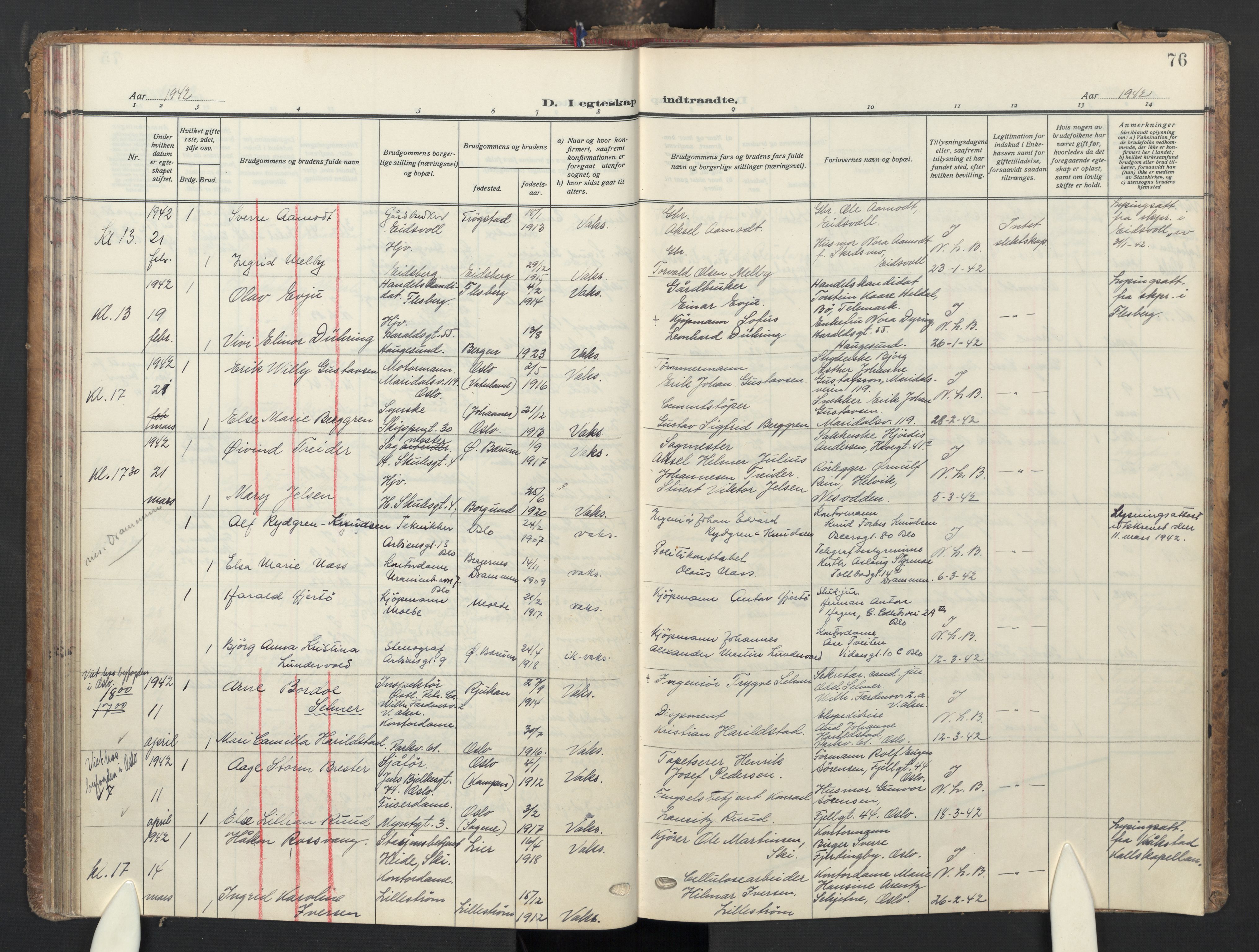 Oslo domkirke Kirkebøker, AV/SAO-A-10752/G/Ga/L0007: Parish register (copy) no. 7, 1937-1951, p. 76