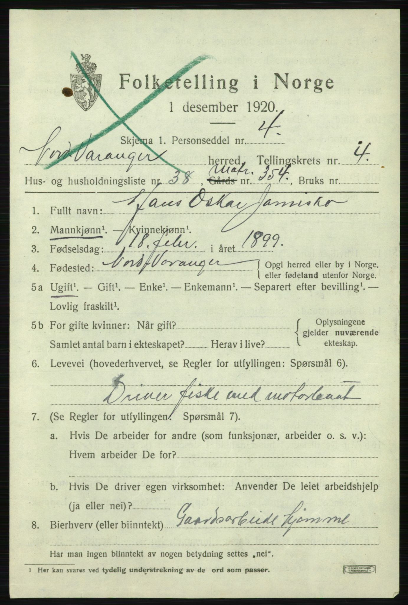 SATØ, 1920 census for Nord-Varanger, 1920, p. 2158