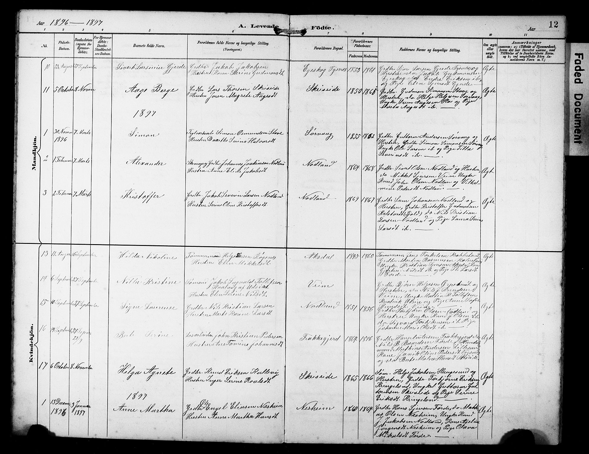 Avaldsnes sokneprestkontor, AV/SAST-A -101851/H/Ha/Hab/L0011: Parish register (copy) no. B 11, 1893-1929, p. 12