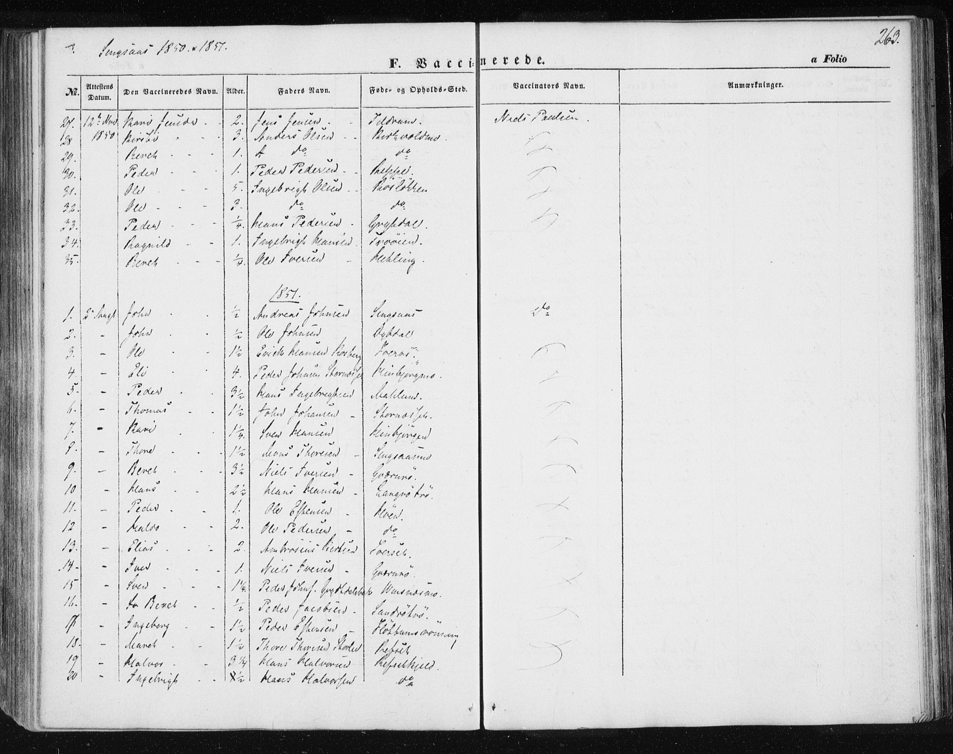 Ministerialprotokoller, klokkerbøker og fødselsregistre - Sør-Trøndelag, SAT/A-1456/685/L0964: Parish register (official) no. 685A06 /2, 1846-1859, p. 263