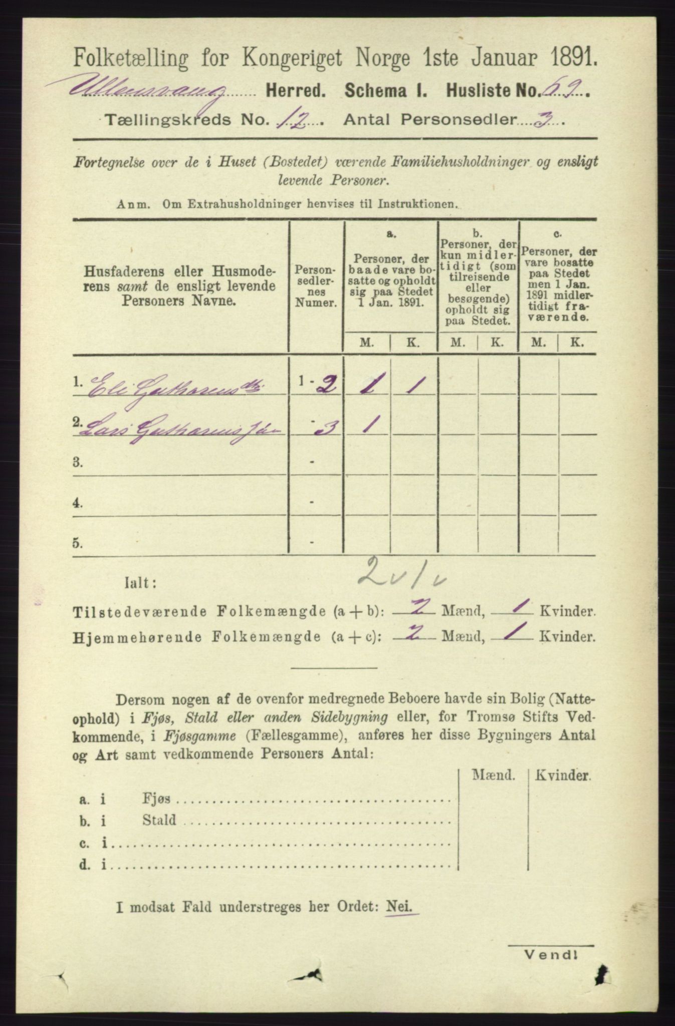 RA, 1891 census for 1230 Ullensvang, 1891, p. 4664