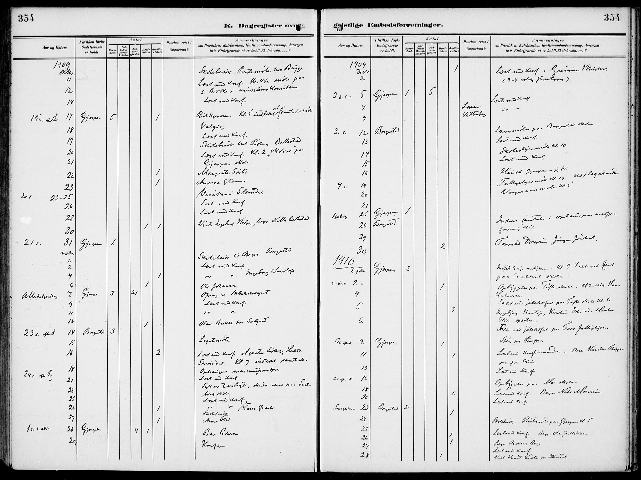 Gjerpen kirkebøker, SAKO/A-265/F/Fa/L0012: Parish register (official) no. I 12, 1905-1913, p. 354