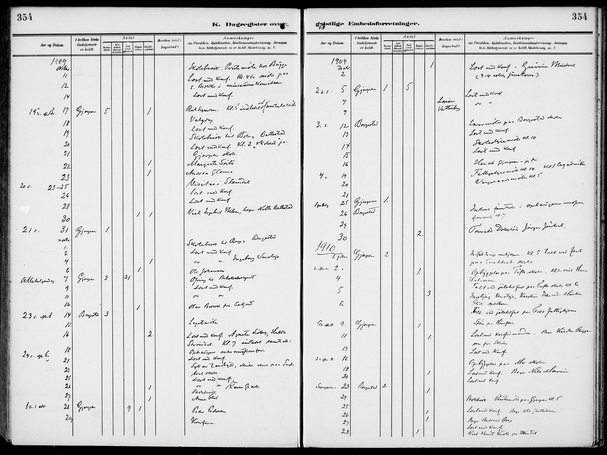 Gjerpen kirkebøker, AV/SAKO-A-265/F/Fa/L0012: Parish register (official) no. I 12, 1905-1913, p. 354