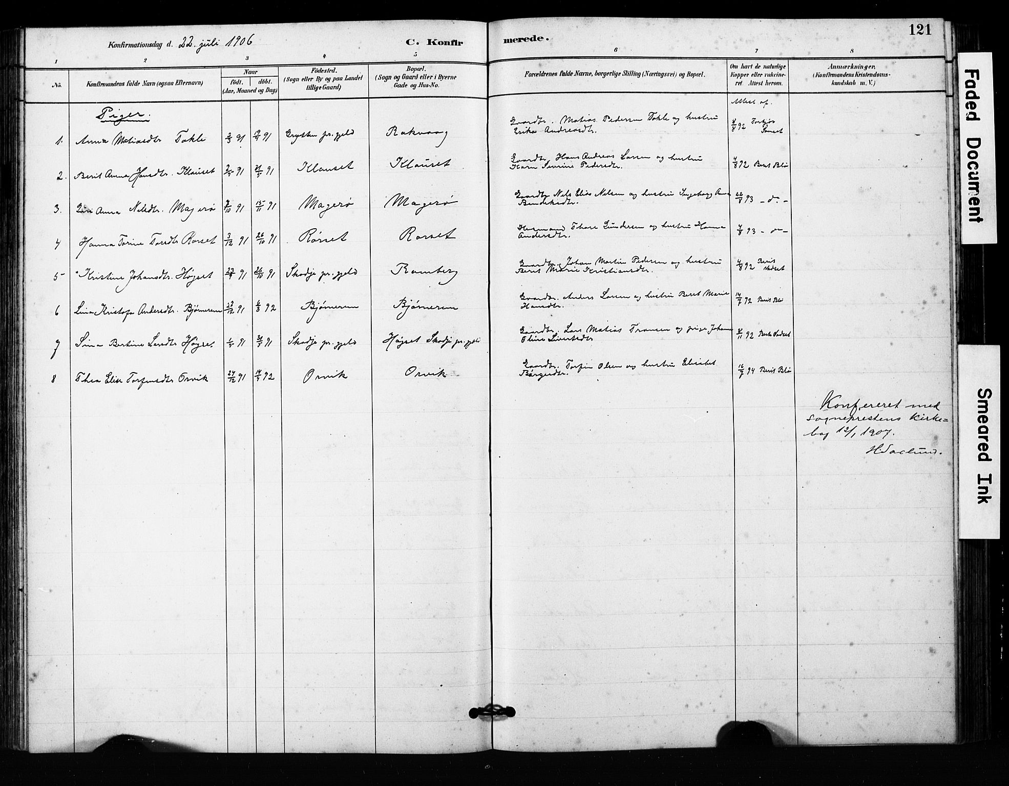 Ministerialprotokoller, klokkerbøker og fødselsregistre - Møre og Romsdal, AV/SAT-A-1454/563/L0737: Parish register (copy) no. 563C01, 1878-1916, p. 121