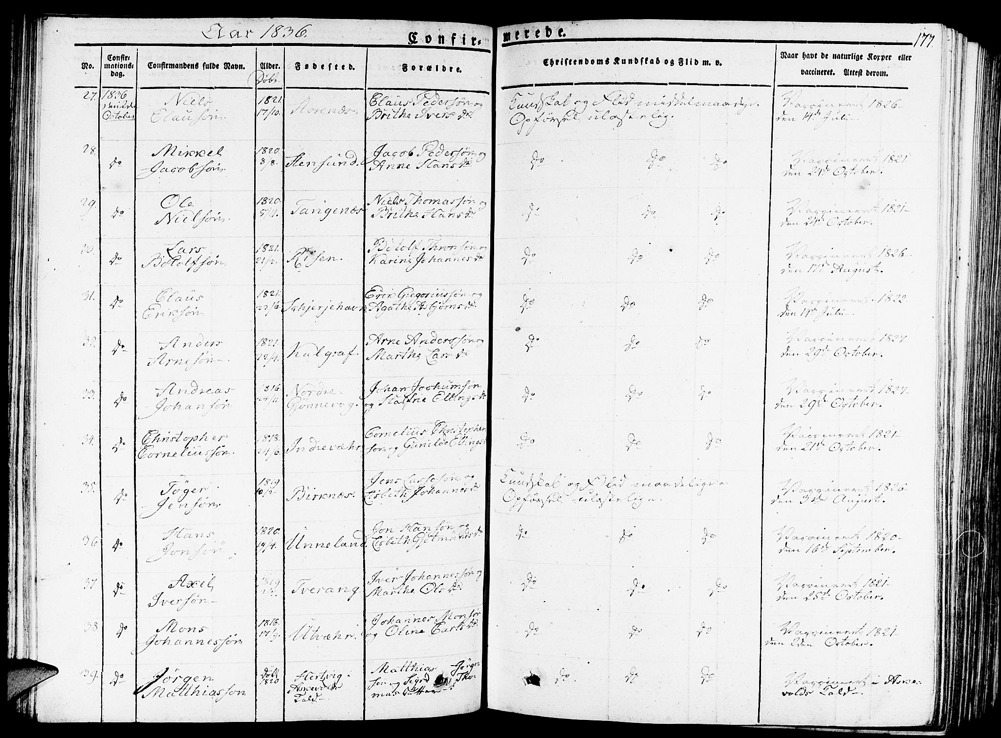 Gulen sokneprestembete, AV/SAB-A-80201/H/Haa/Haaa/L0019: Parish register (official) no. A 19, 1826-1836, p. 177