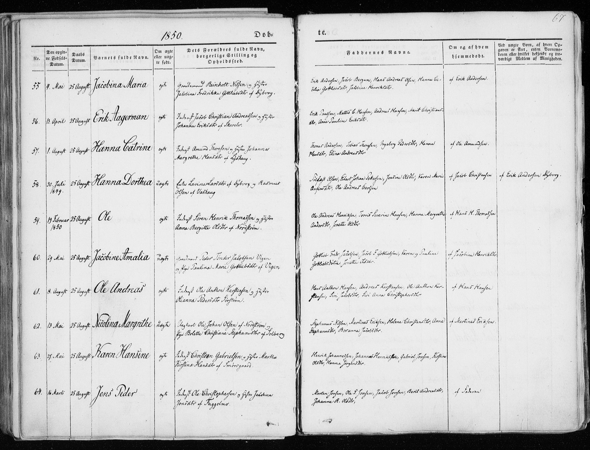 Tranøy sokneprestkontor, SATØ/S-1313/I/Ia/Iaa/L0006kirke: Parish register (official) no. 6, 1844-1855, p. 67
