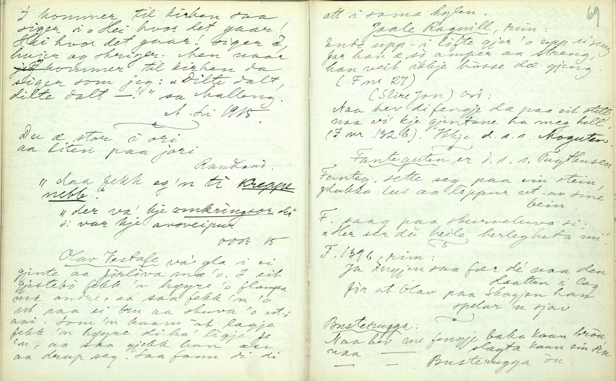 Rikard Berge, TEMU/TGM-A-1003/F/L0003/0003: 061-100 Innholdslister / 63 Truir, ordtøke, skjemtesegnir m.m., 1910, p. 68-69