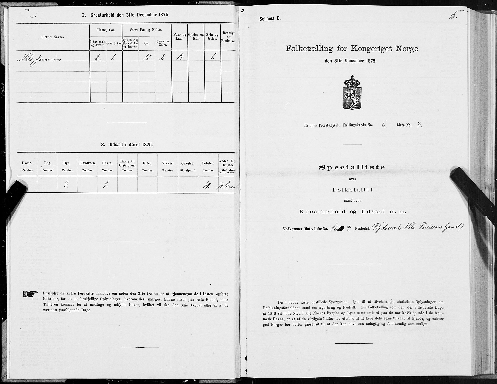 SAT, 1875 census for 1832P Hemnes, 1875, p. 4005