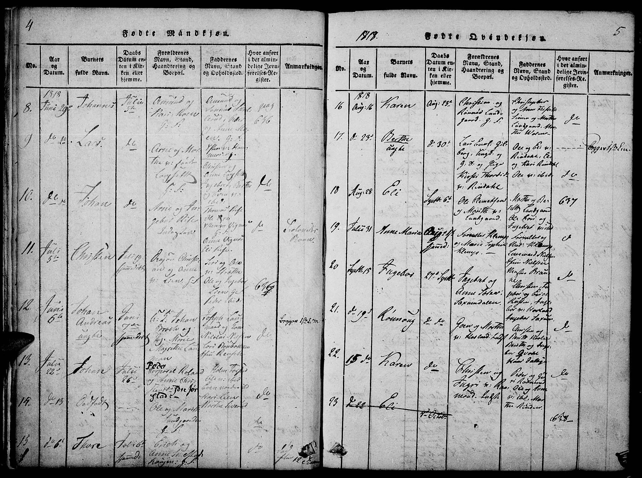 Fåberg prestekontor, SAH/PREST-086/H/Ha/Haa/L0003: Parish register (official) no. 3, 1818-1833, p. 4-5