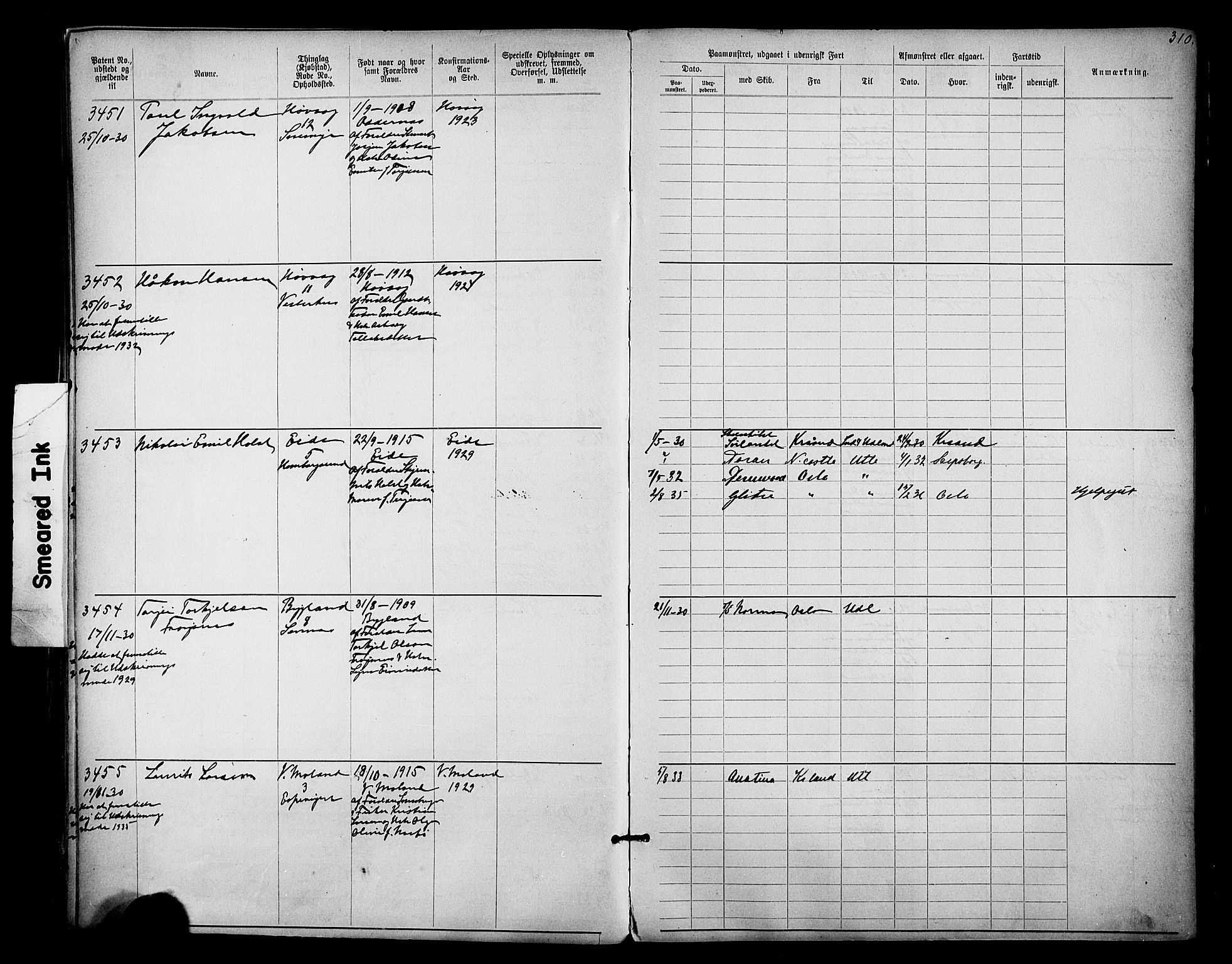 Lillesand mønstringskrets, AV/SAK-2031-0014/F/Fa/L0003: Annotasjonsrulle nr 1911-3489 med register, W-9, 1891-1932, p. 354