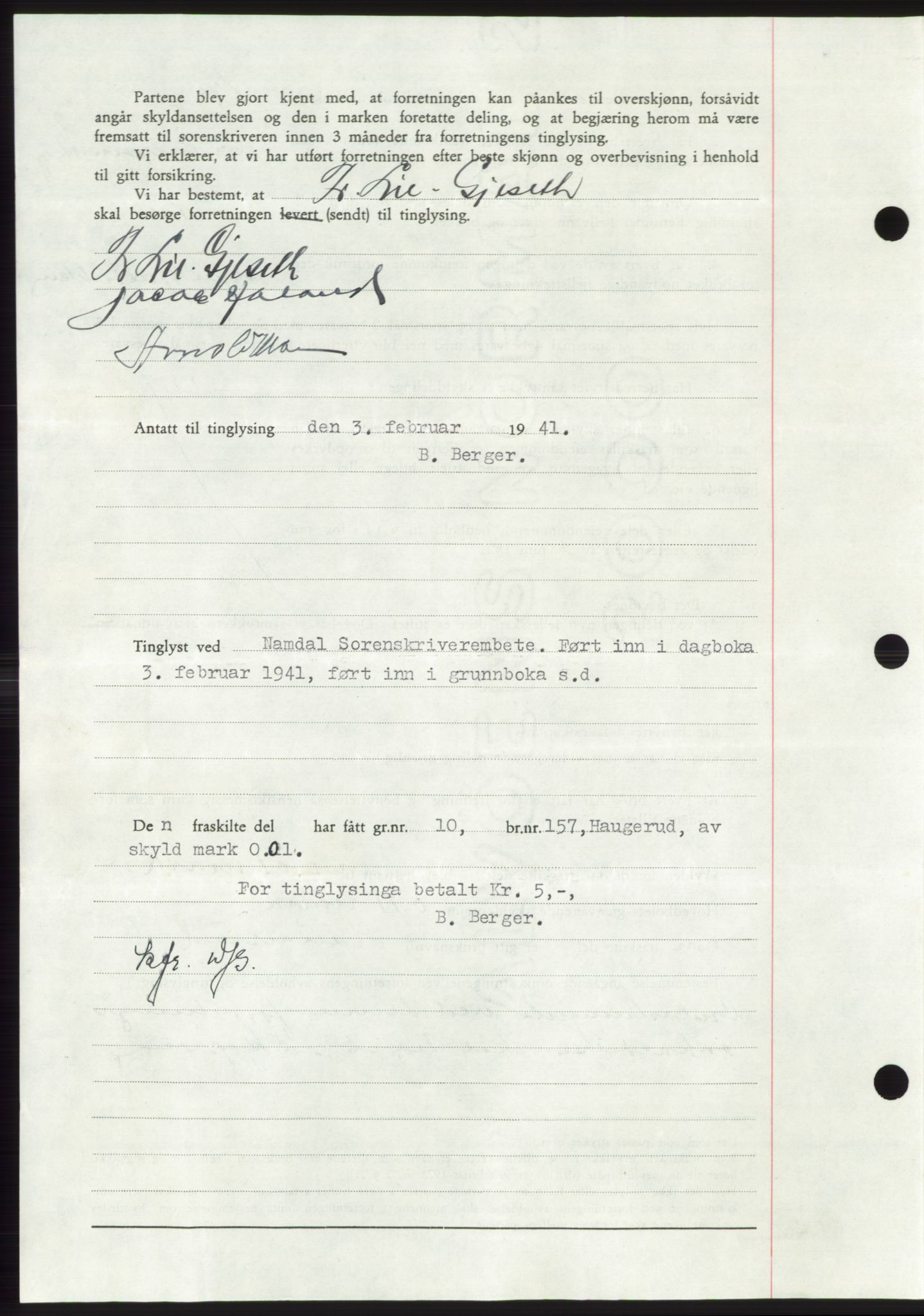Namdal sorenskriveri, SAT/A-4133/1/2/2C: Mortgage book no. -, 1940-1941, Deed date: 03.02.1941