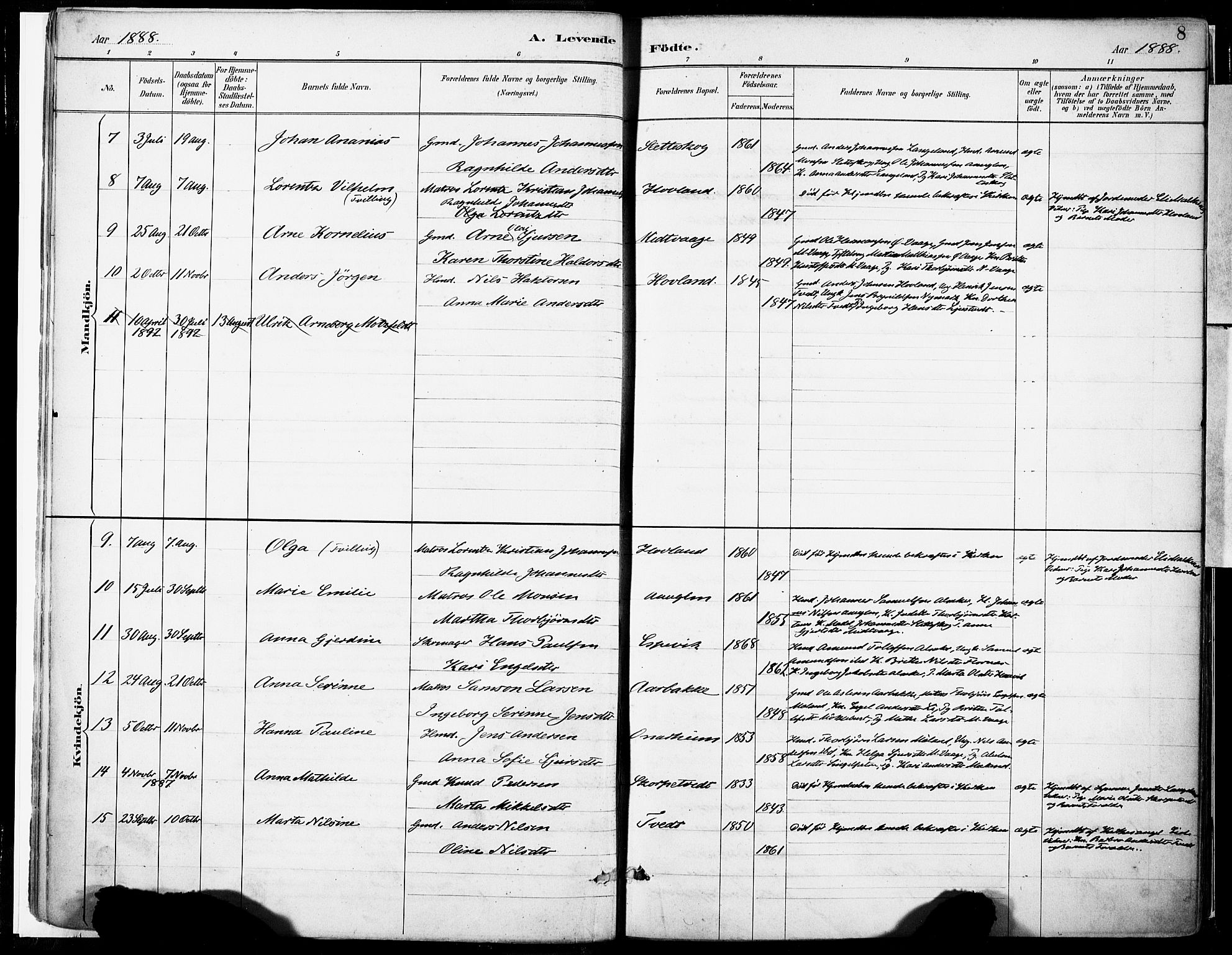 Tysnes sokneprestembete, SAB/A-78601/H/Haa: Parish register (official) no. C 1, 1887-1912, p. 8