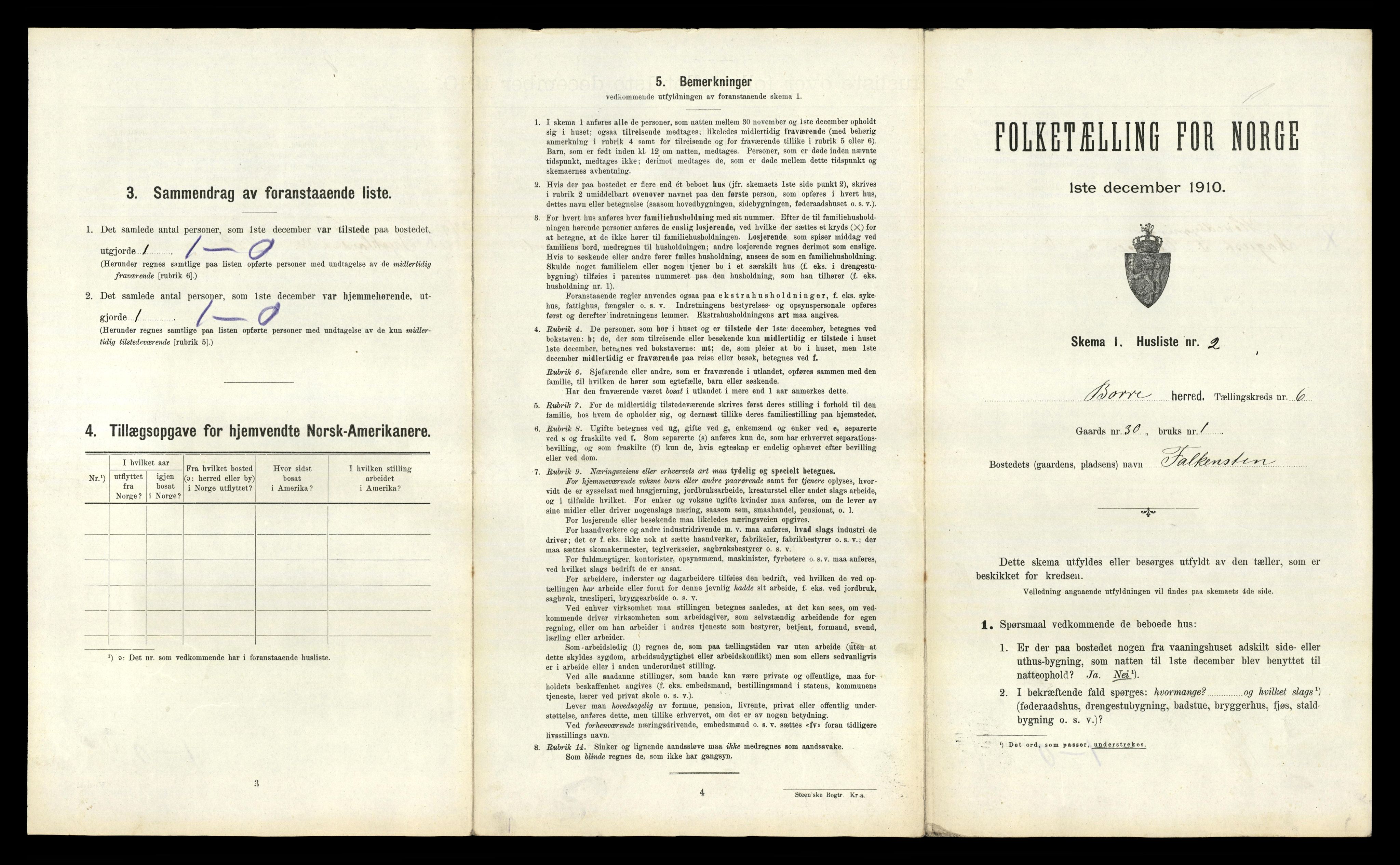 RA, 1910 census for Borre, 1910, p. 1121