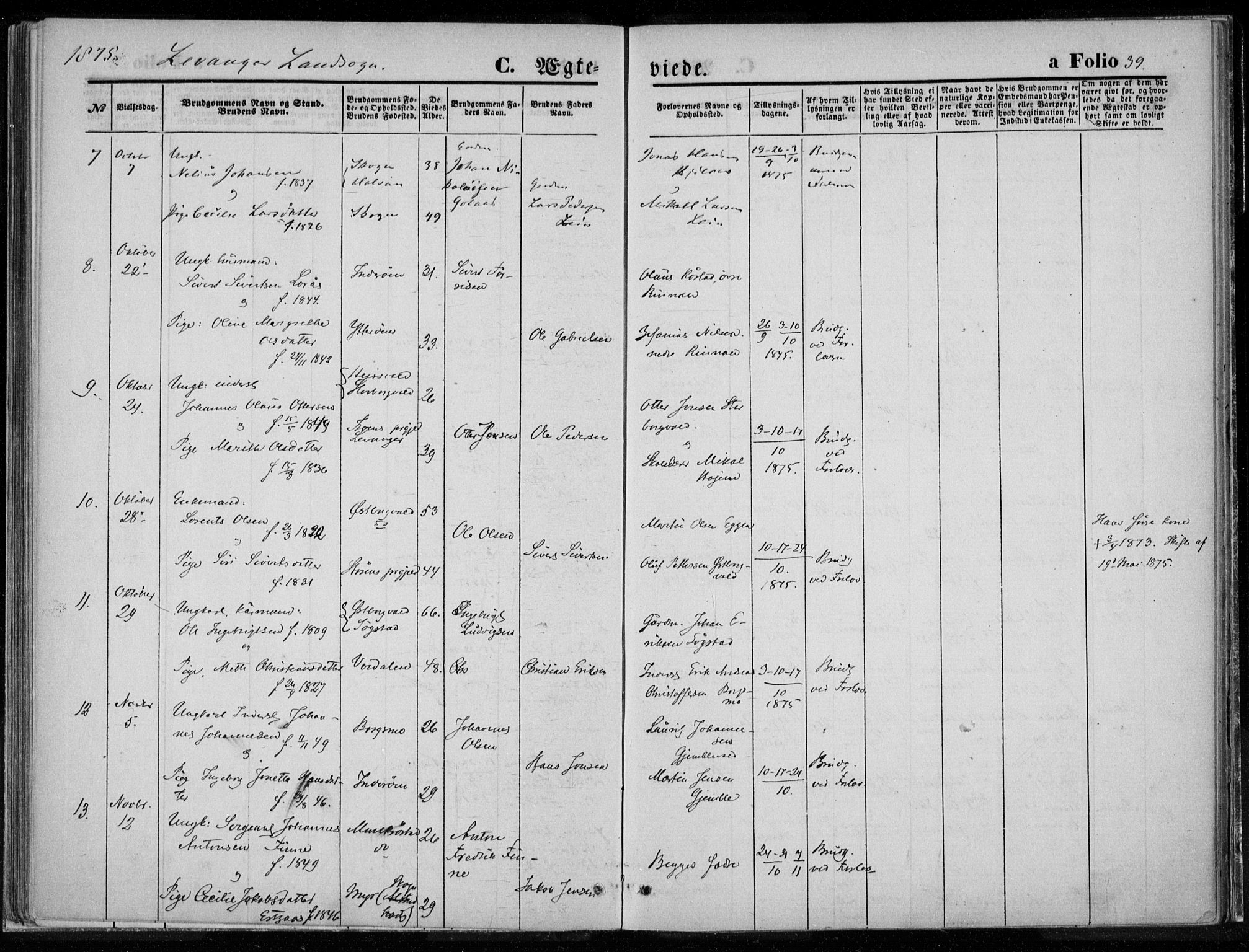 Ministerialprotokoller, klokkerbøker og fødselsregistre - Nord-Trøndelag, SAT/A-1458/720/L0187: Parish register (official) no. 720A04 /2, 1875-1879, p. 39
