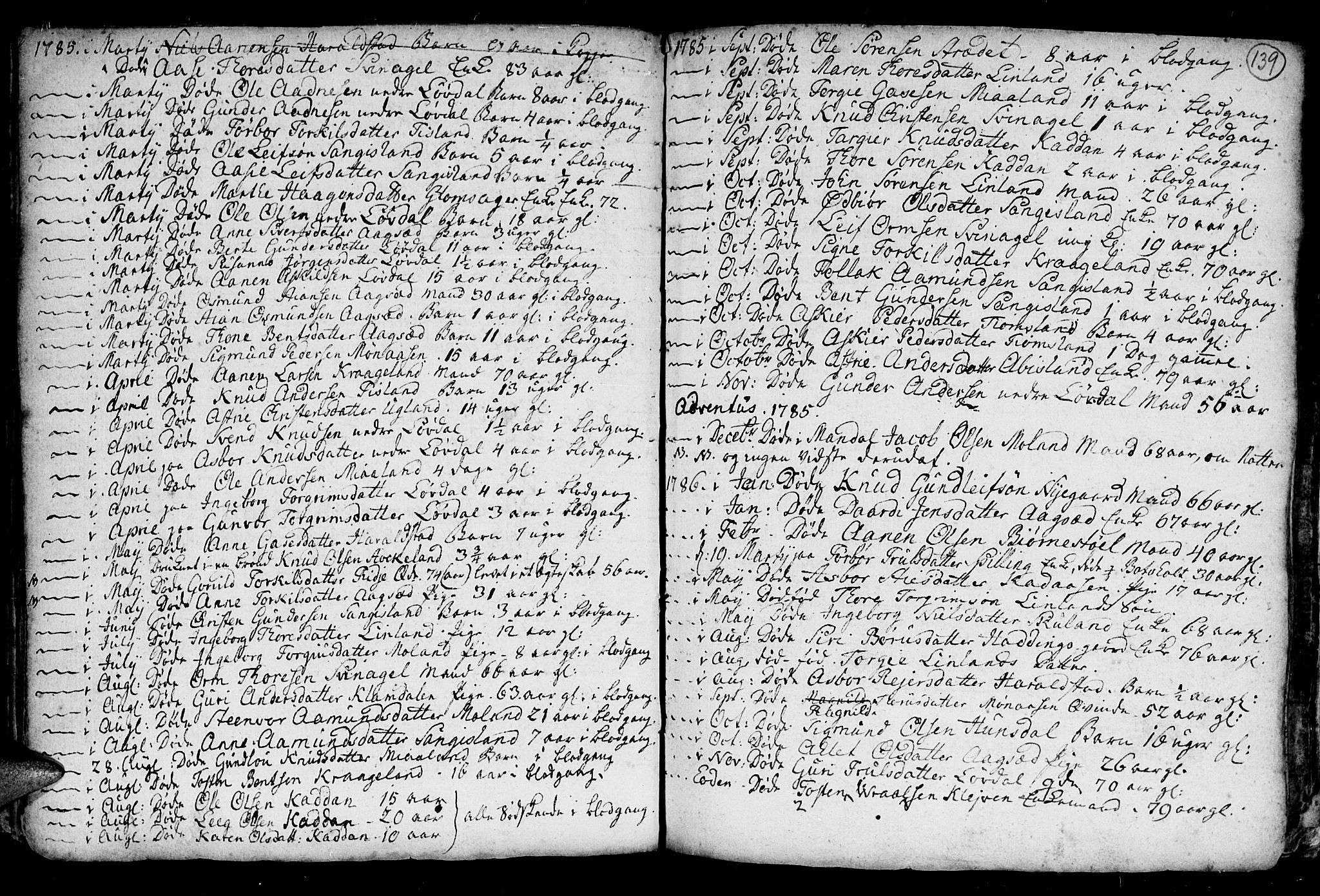 Holum sokneprestkontor, SAK/1111-0022/F/Fb/Fba/L0001: Parish register (copy) no. B 1 /3, 1770-1802, p. 139