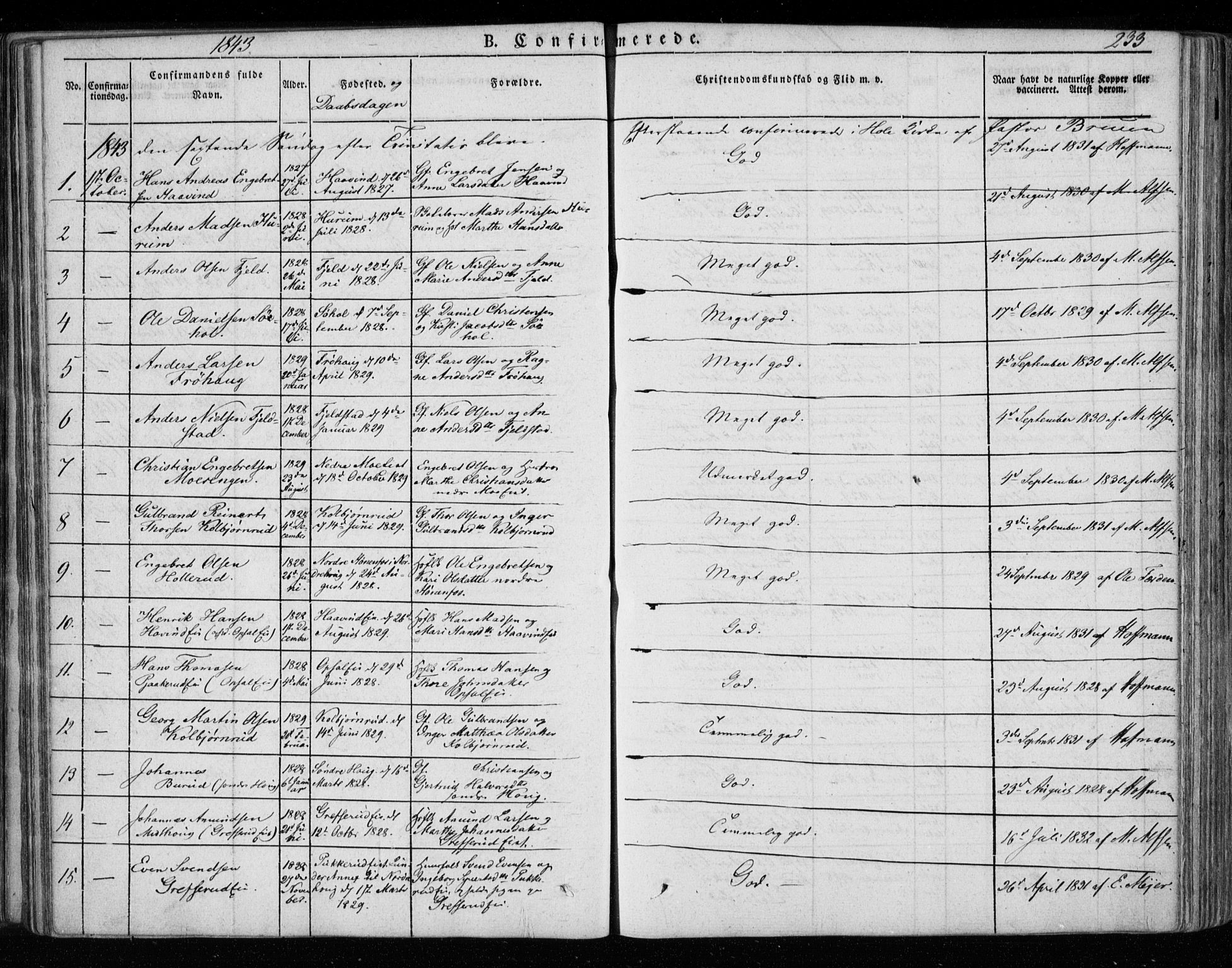 Hole kirkebøker, SAKO/A-228/F/Fa/L0005: Parish register (official) no. I 5, 1833-1851, p. 233