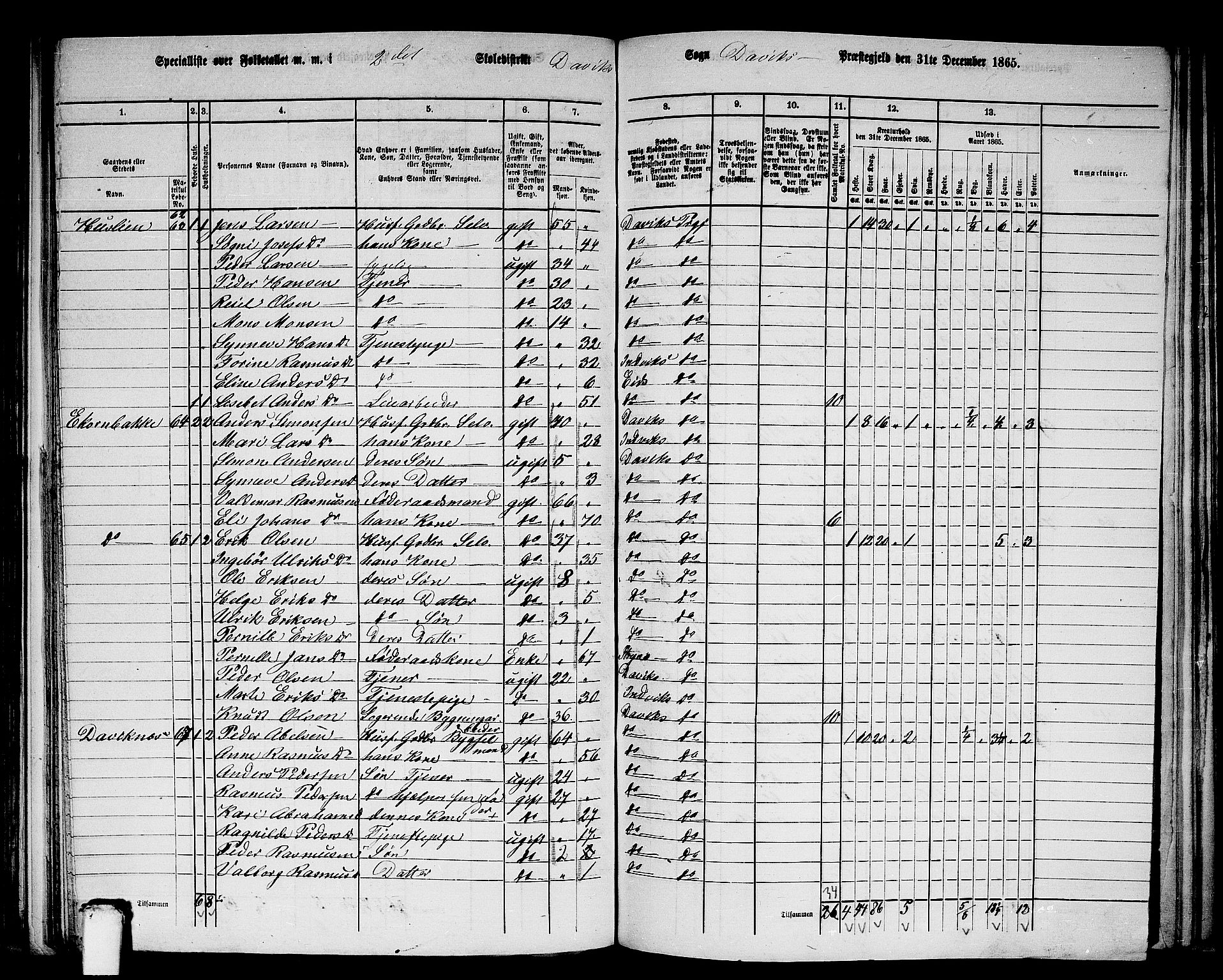 RA, 1865 census for Davik, 1865, p. 39