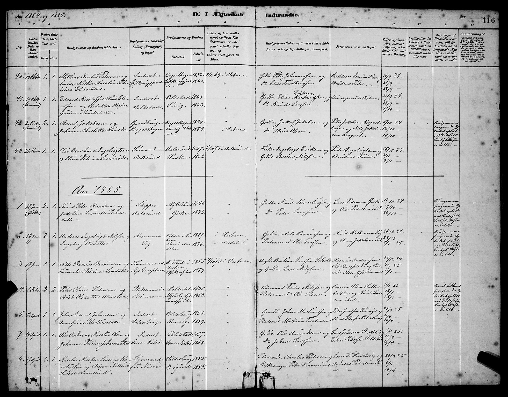 Ministerialprotokoller, klokkerbøker og fødselsregistre - Møre og Romsdal, SAT/A-1454/528/L0430: Parish register (copy) no. 528C11, 1884-1899, p. 116