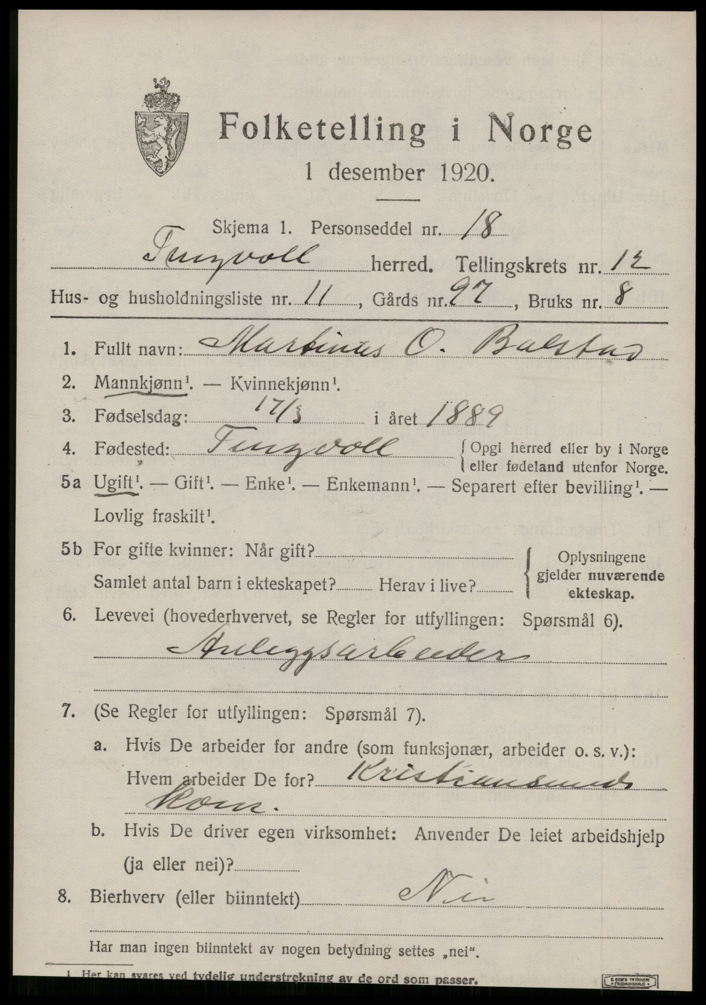 SAT, 1920 census for Tingvoll, 1920, p. 6104