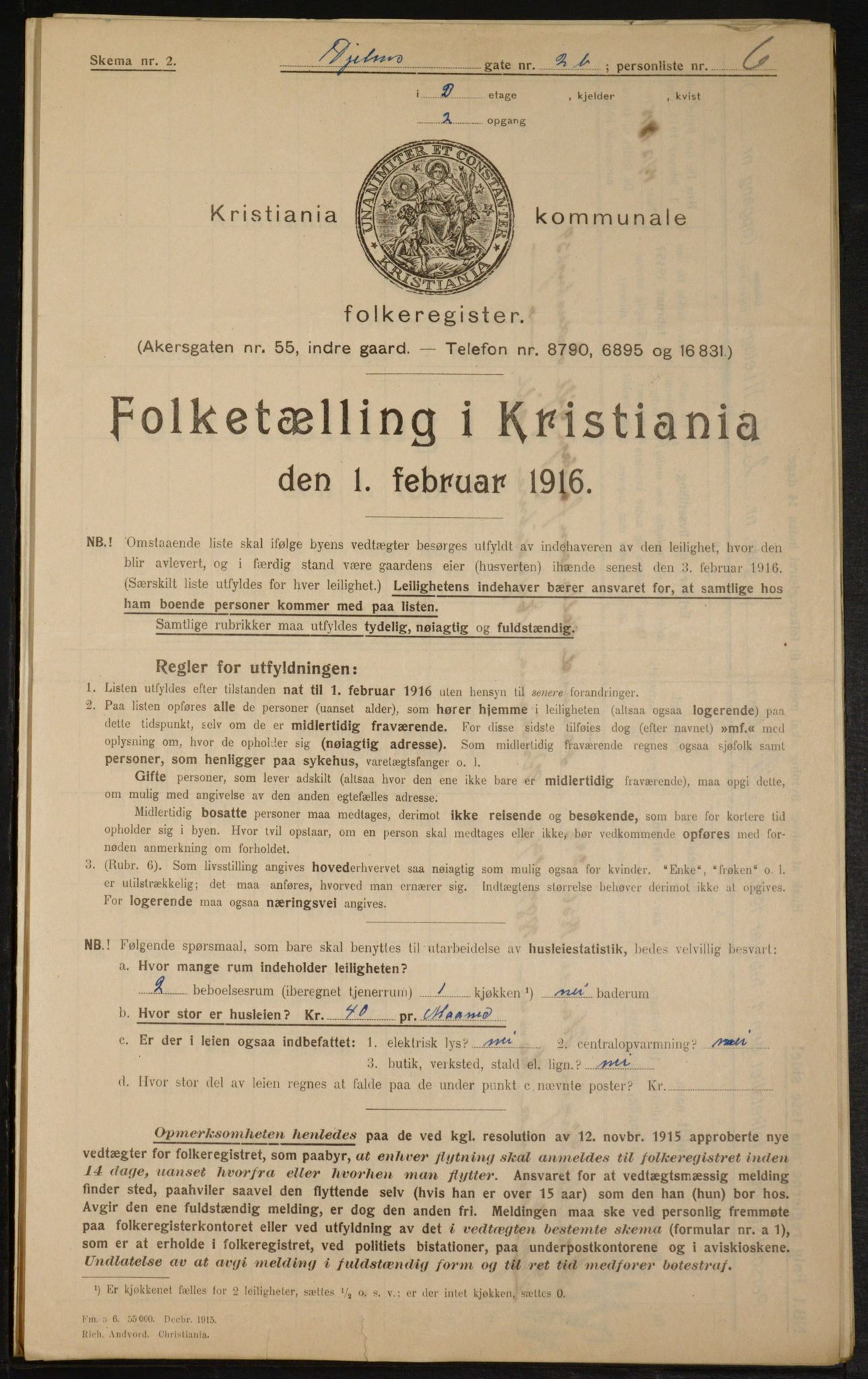 OBA, Municipal Census 1916 for Kristiania, 1916, p. 40806