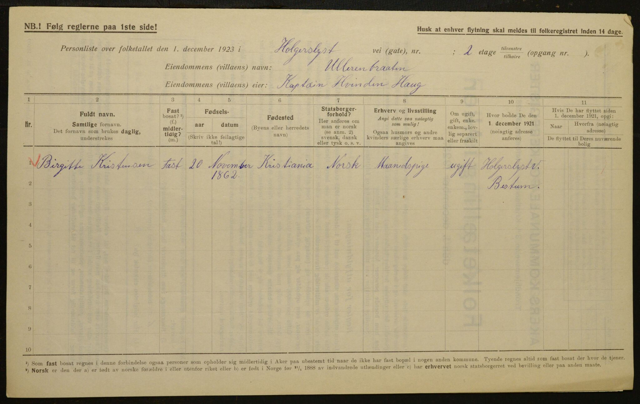 , Municipal Census 1923 for Aker, 1923, p. 2675