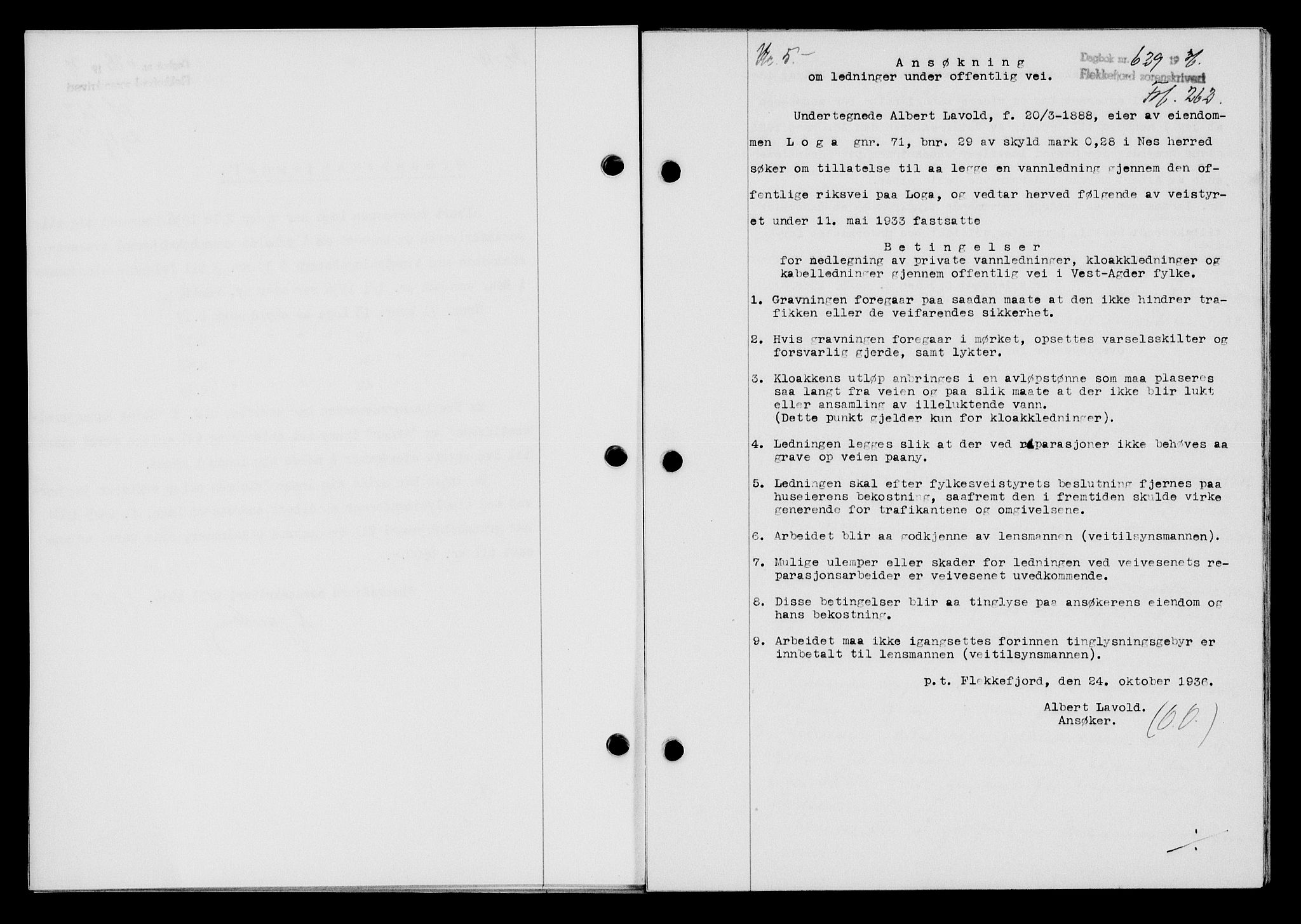 Flekkefjord sorenskriveri, SAK/1221-0001/G/Gb/Gba/L0053: Mortgage book no. A-1, 1936-1937, Diary no: : 629/1936