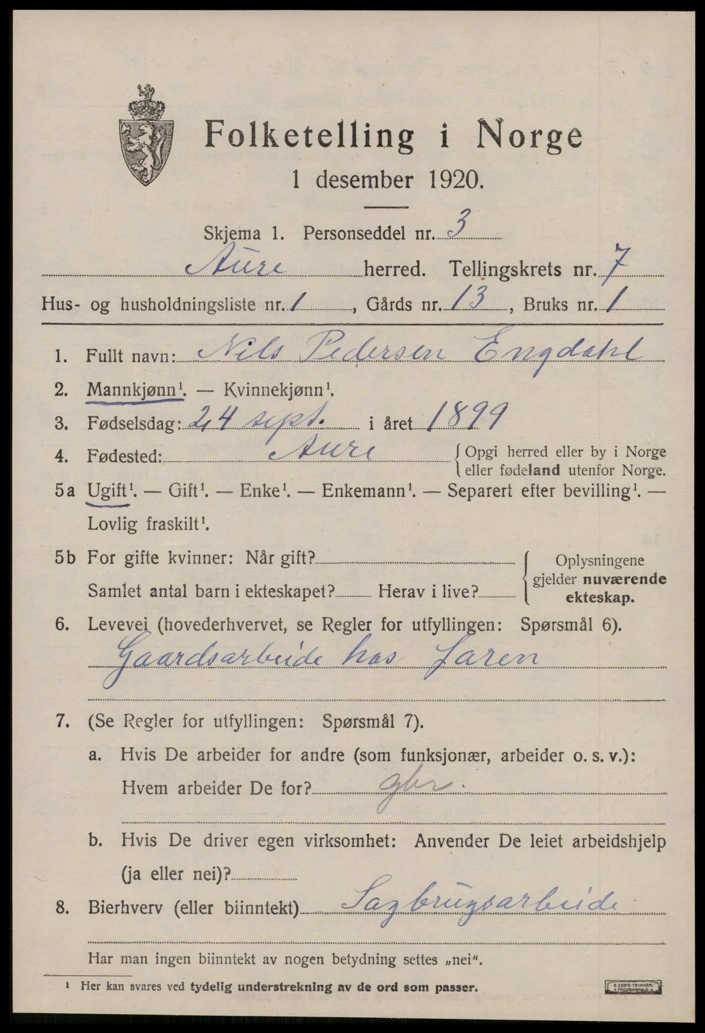 SAT, 1920 census for Aure, 1920, p. 2808