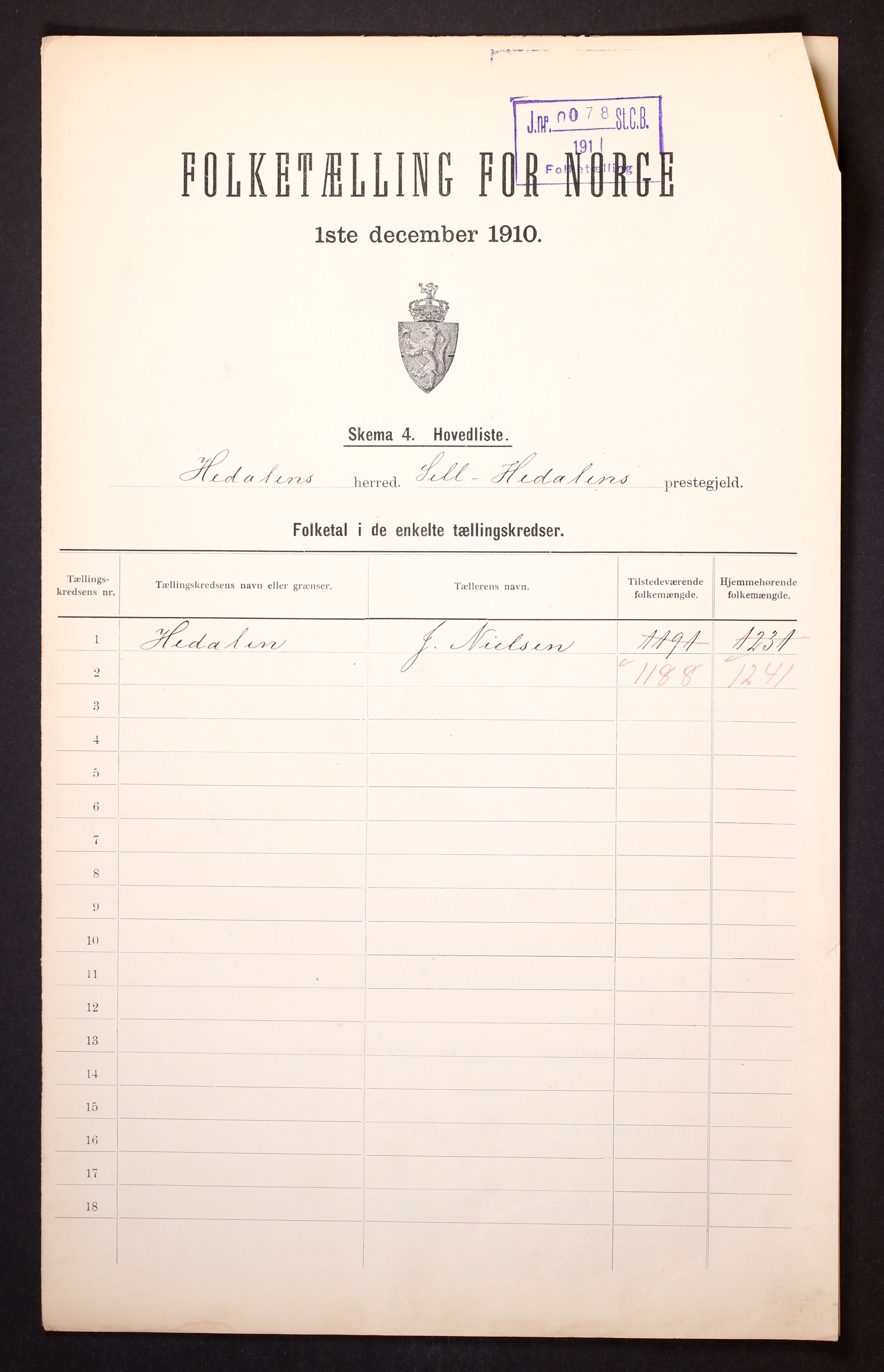 RA, 1910 census for Heidal, 1910, p. 2