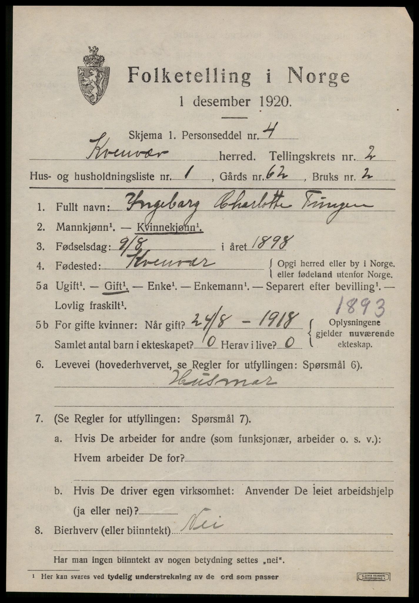 SAT, 1920 census for Kvenvær, 1920, p. 750