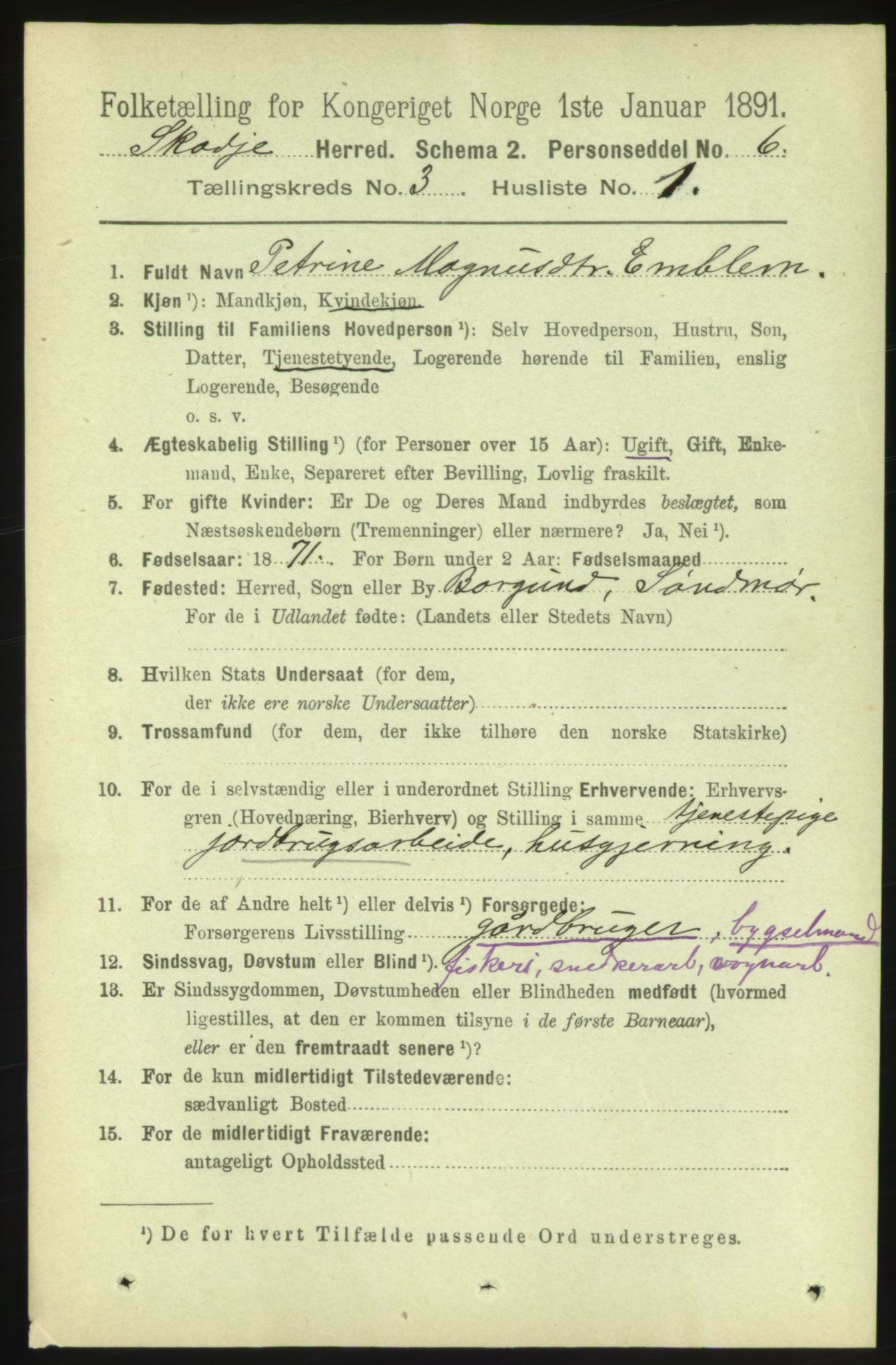 RA, 1891 census for 1529 Skodje, 1891, p. 458