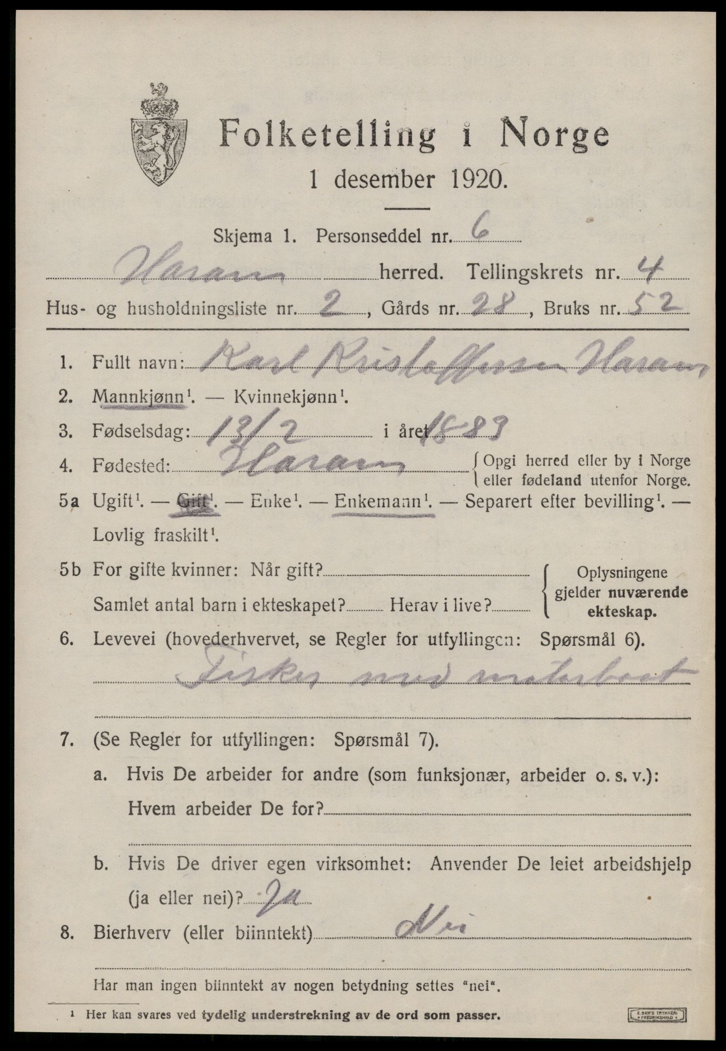 SAT, 1920 census for Haram, 1920, p. 2251
