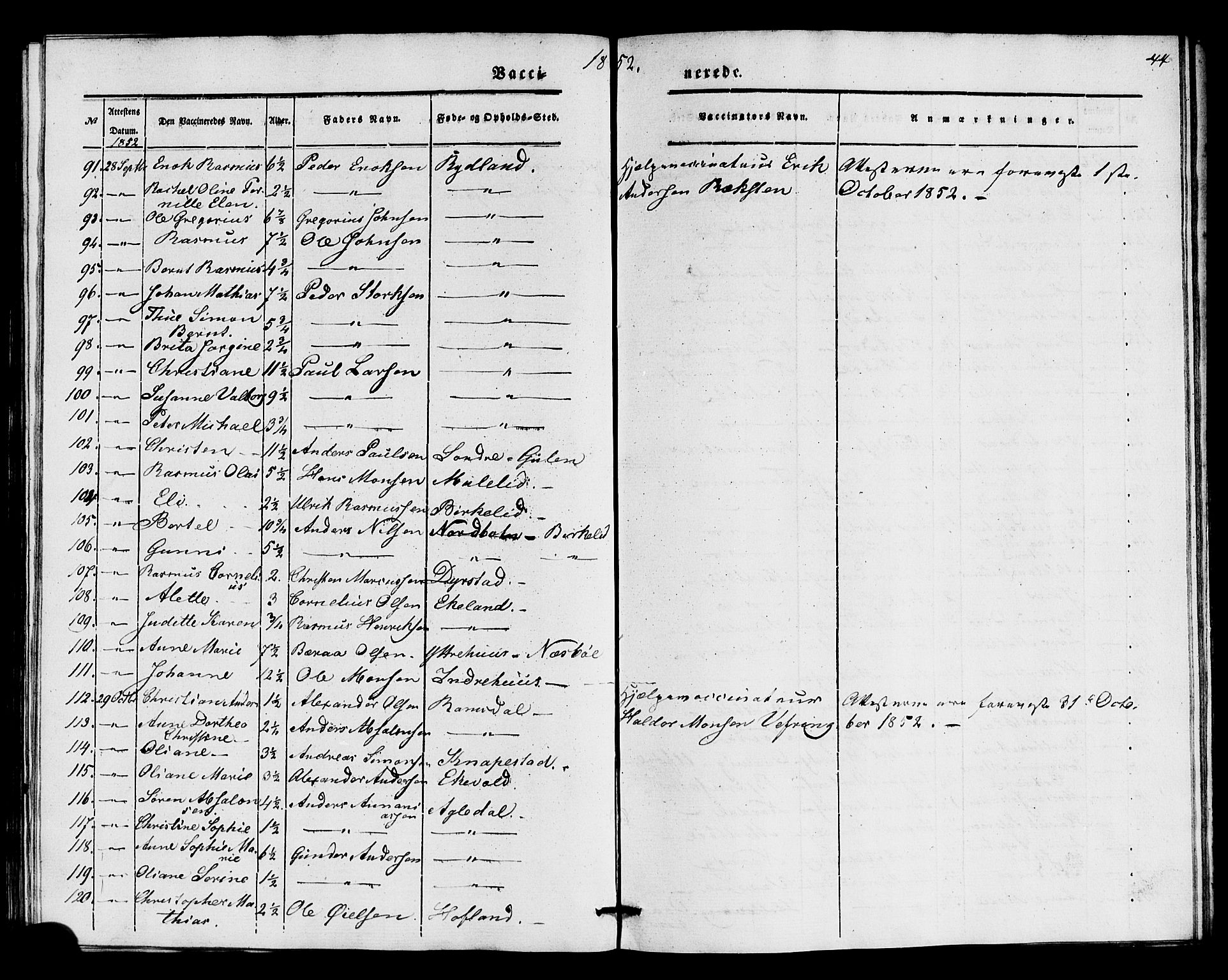 Kinn sokneprestembete, AV/SAB-A-80801/H/Haa/Haaa/L0016: Parish register (official) no. A 16, 1841-1858, p. 44