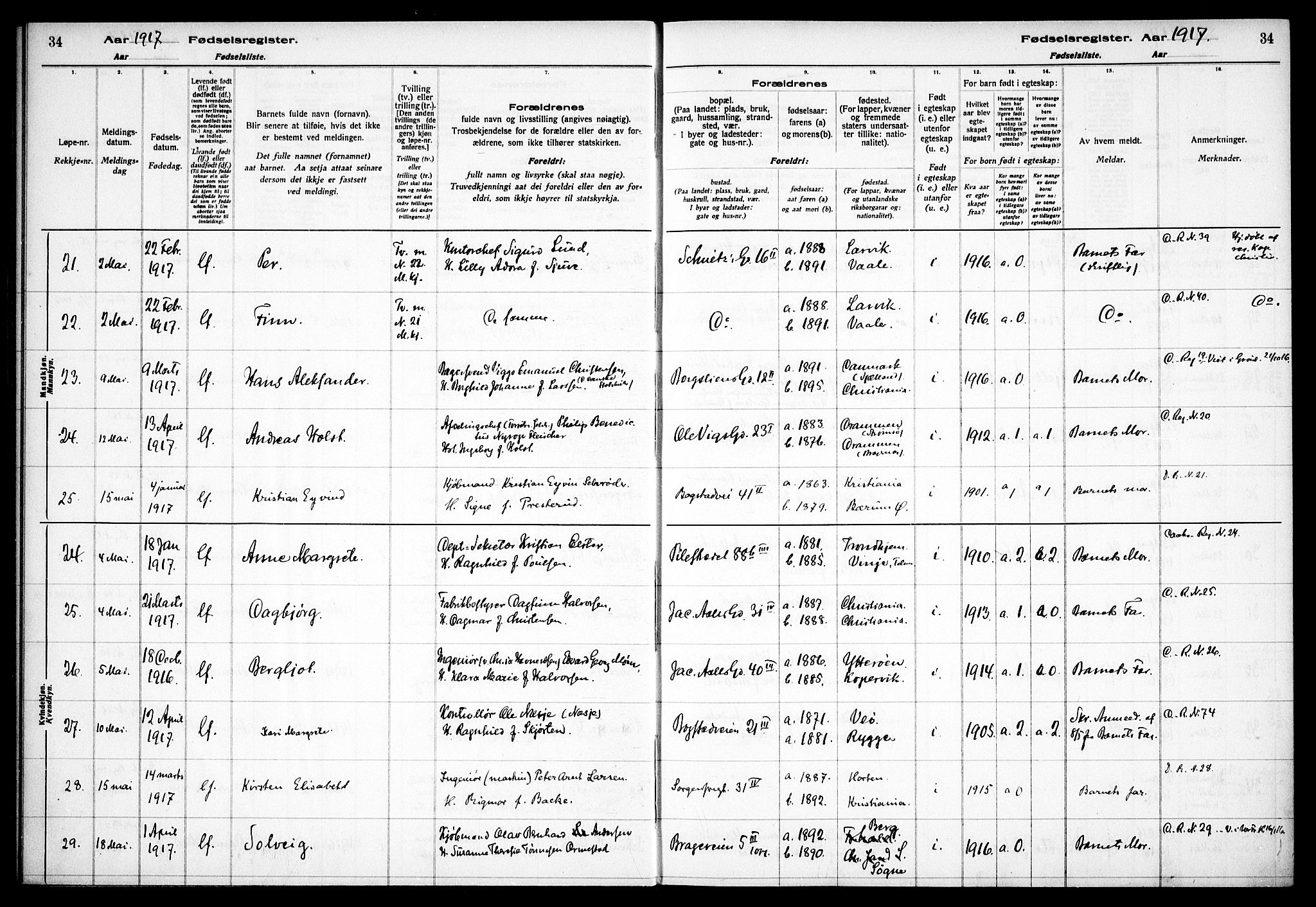 Fagerborg prestekontor Kirkebøker, AV/SAO-A-10844/J/Ja/L0001: Birth register no. 1, 1916-1925, p. 34