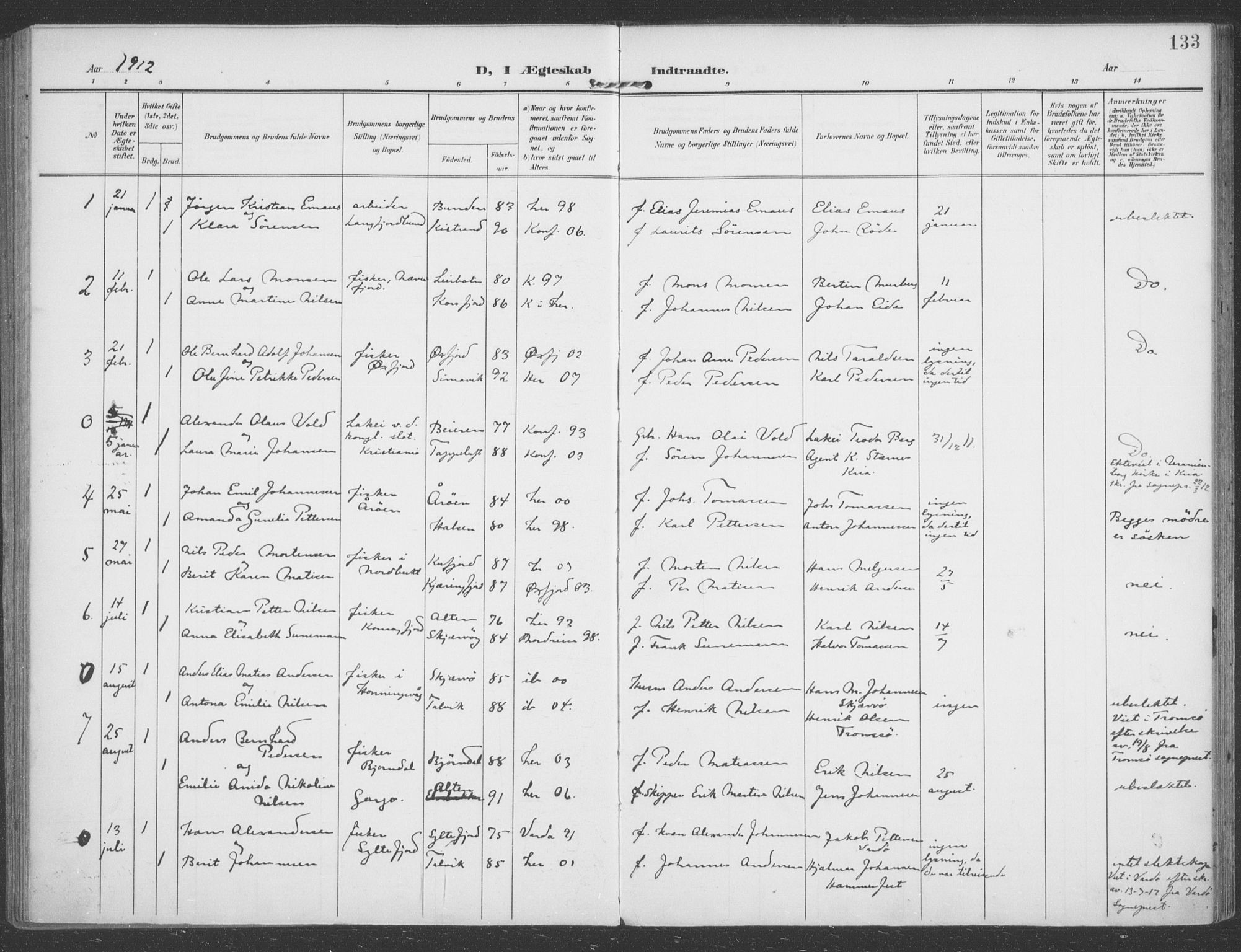 Talvik sokneprestkontor, SATØ/S-1337/H/Ha/L0017kirke: Parish register (official) no. 17, 1906-1915, p. 133