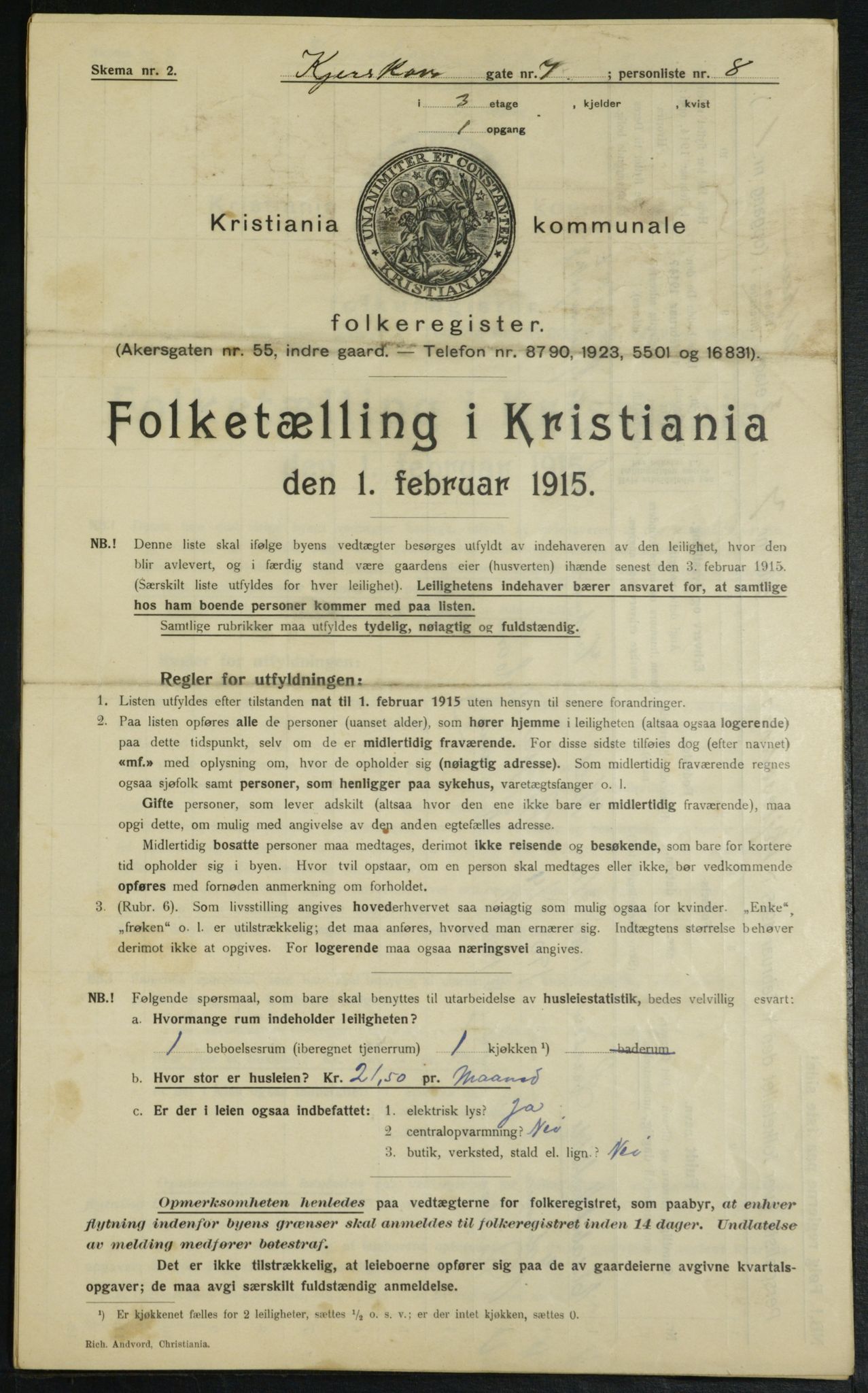 OBA, Municipal Census 1915 for Kristiania, 1915, p. 48992