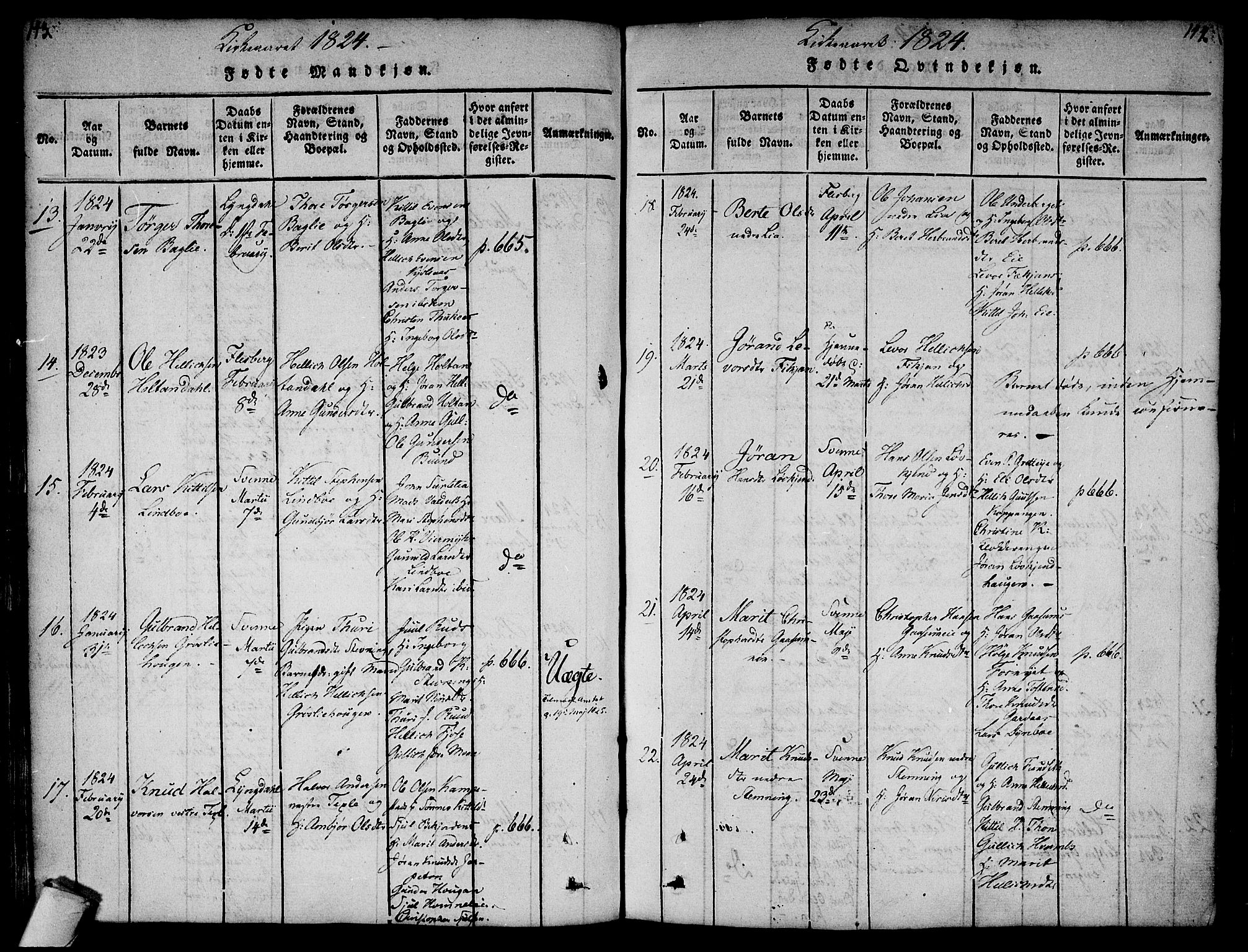 Flesberg kirkebøker, AV/SAKO-A-18/F/Fa/L0005: Parish register (official) no. I 5, 1816-1834, p. 143-144