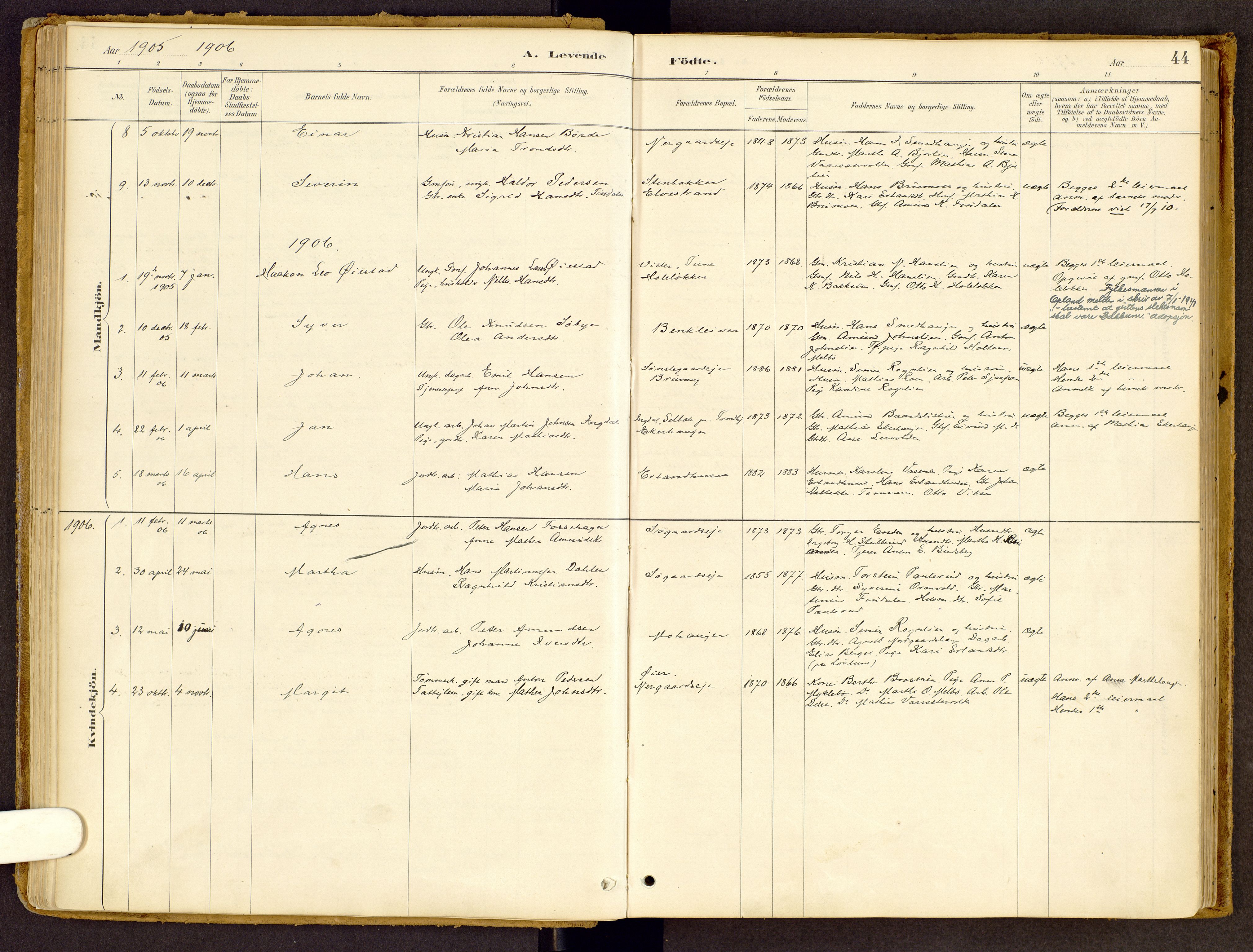 Vestre Gausdal prestekontor, SAH/PREST-094/H/Ha/Haa/L0002: Parish register (official) no. 2, 1887-1918, p. 44