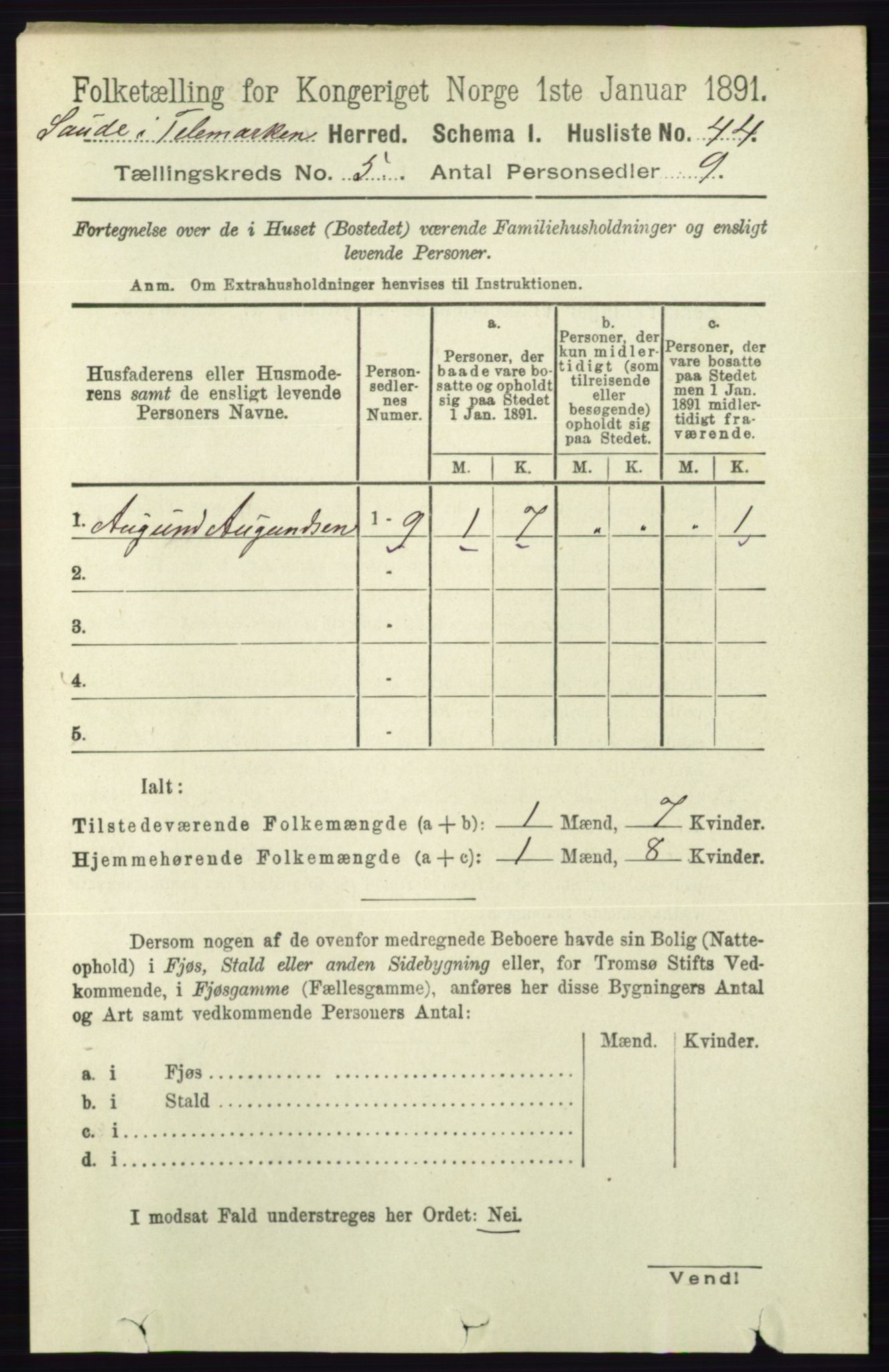 RA, 1891 census for 0822 Sauherad, 1891, p. 1419