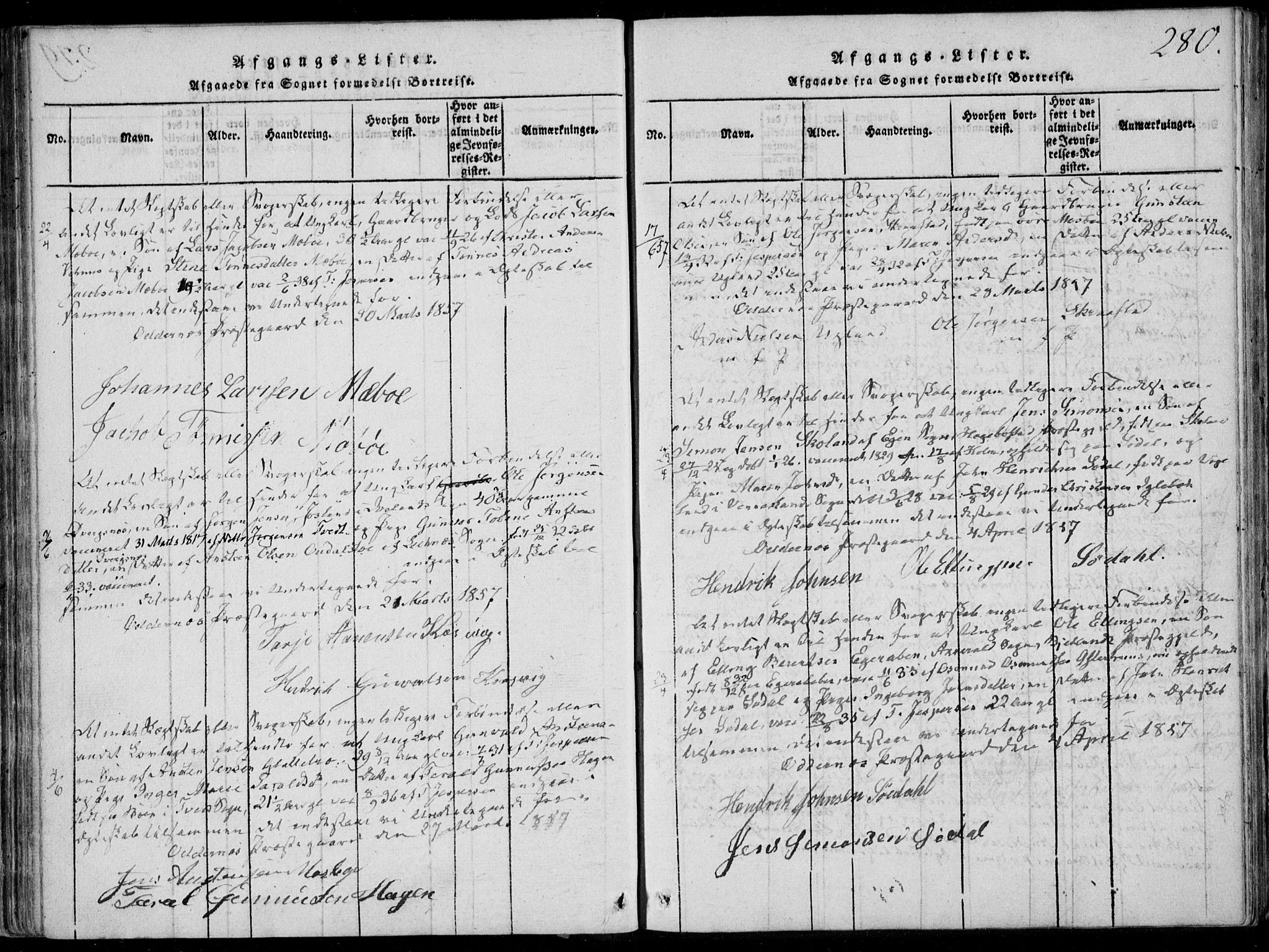 Oddernes sokneprestkontor, AV/SAK-1111-0033/F/Fa/Faa/L0005: Parish register (official) no. A 5, 1820-1838, p. 280