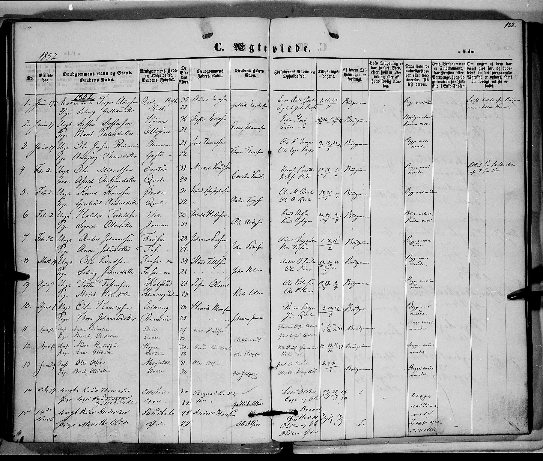 Vestre Slidre prestekontor, SAH/PREST-136/H/Ha/Haa/L0001: Parish register (official) no. 1, 1844-1855, p. 182