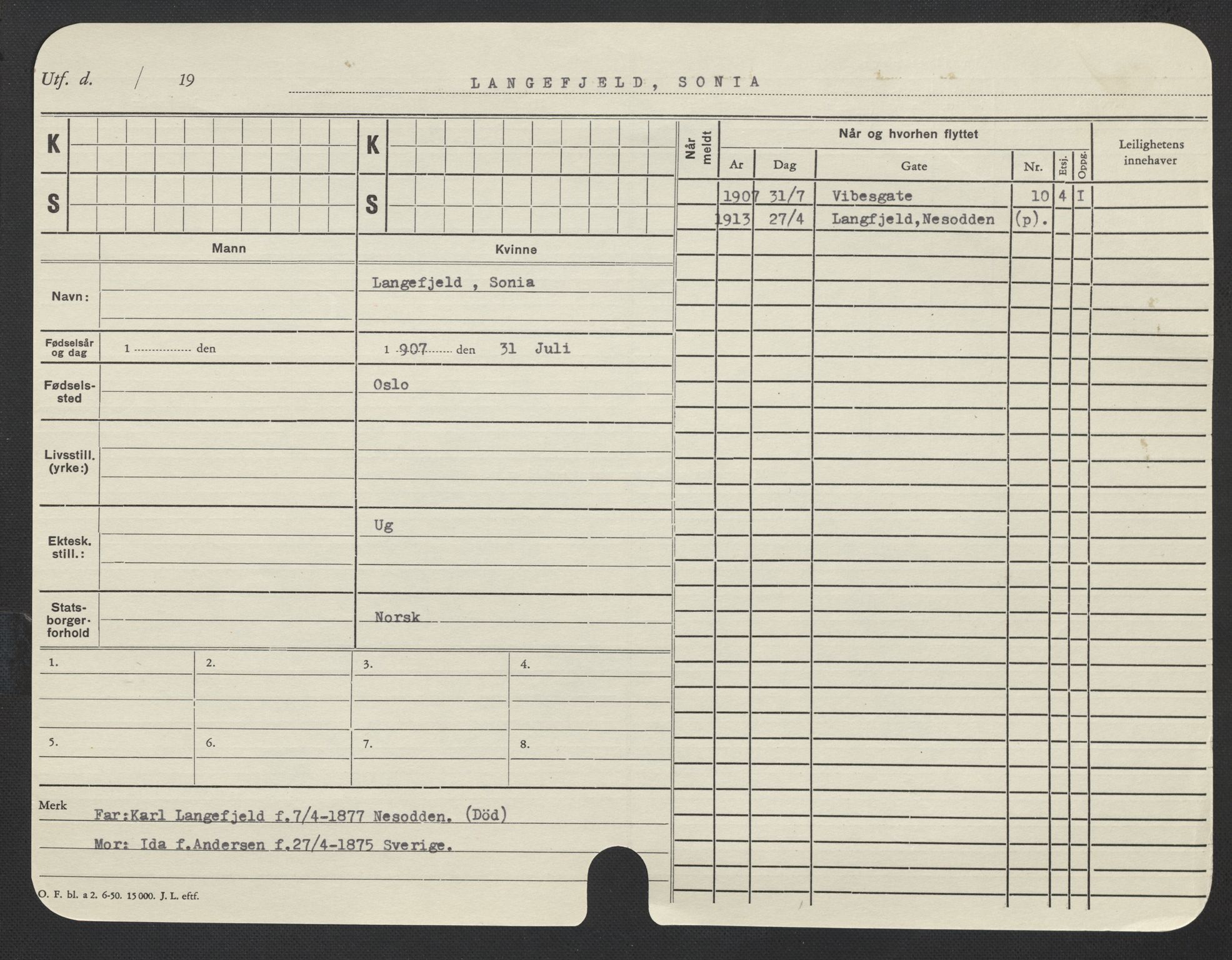 Oslo folkeregister, Registerkort, AV/SAO-A-11715/F/Fa/Fac/L0019: Kvinner, 1906-1914, p. 741a