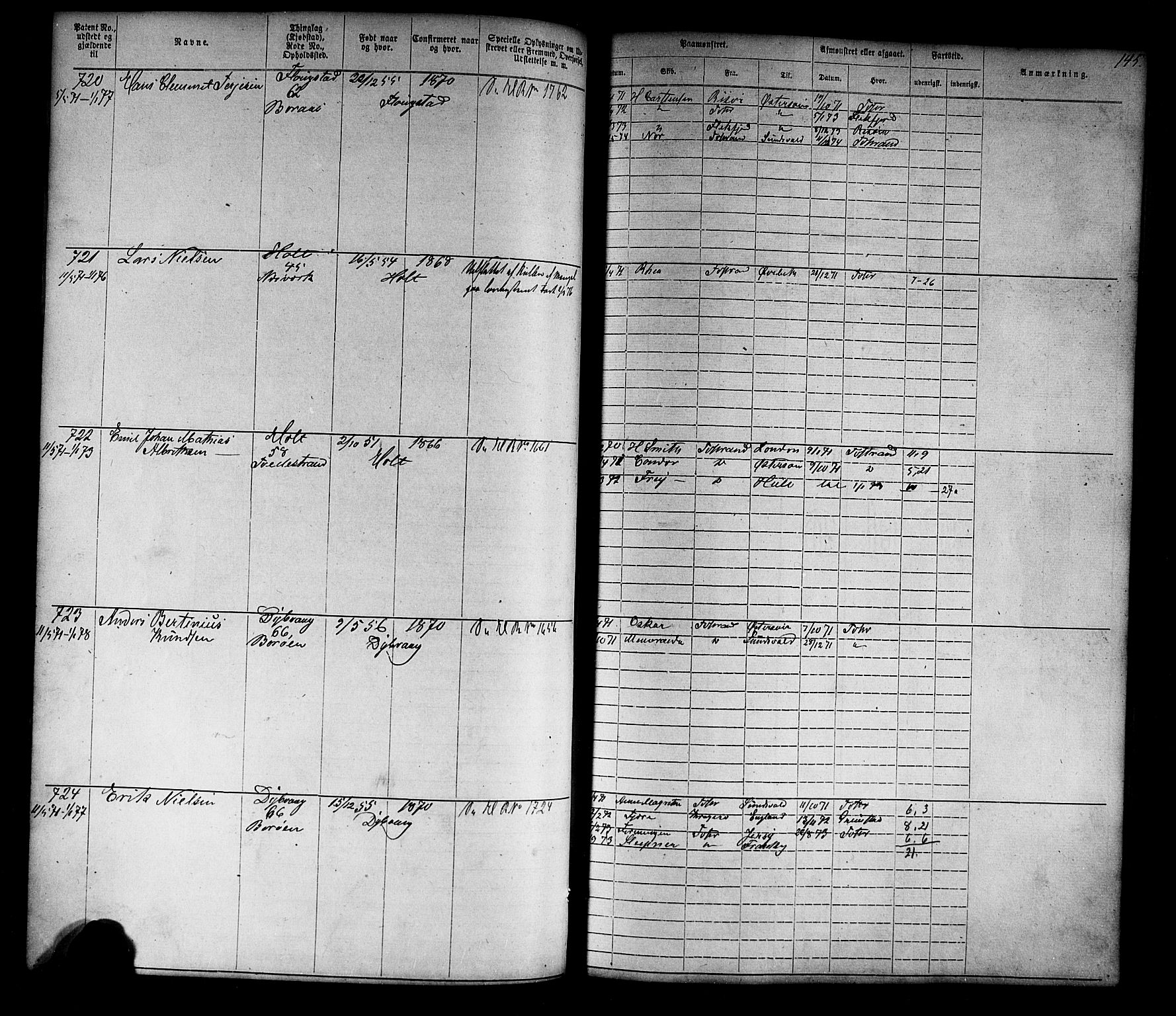Tvedestrand mønstringskrets, SAK/2031-0011/F/Fa/L0003: Annotasjonsrulle nr 1-1905 med register, U-25, 1866-1886, p. 167