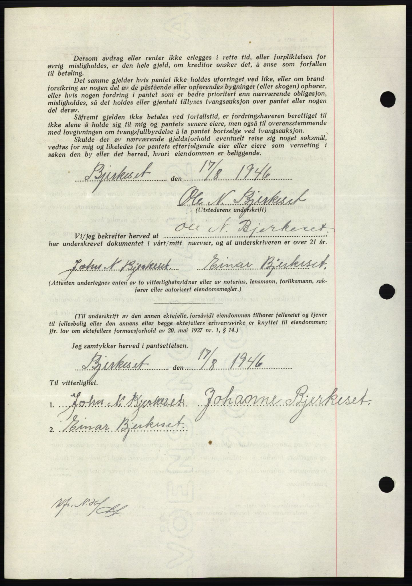 Nordmøre sorenskriveri, AV/SAT-A-4132/1/2/2Ca: Mortgage book no. B94, 1946-1946, Diary no: : 1707/1946